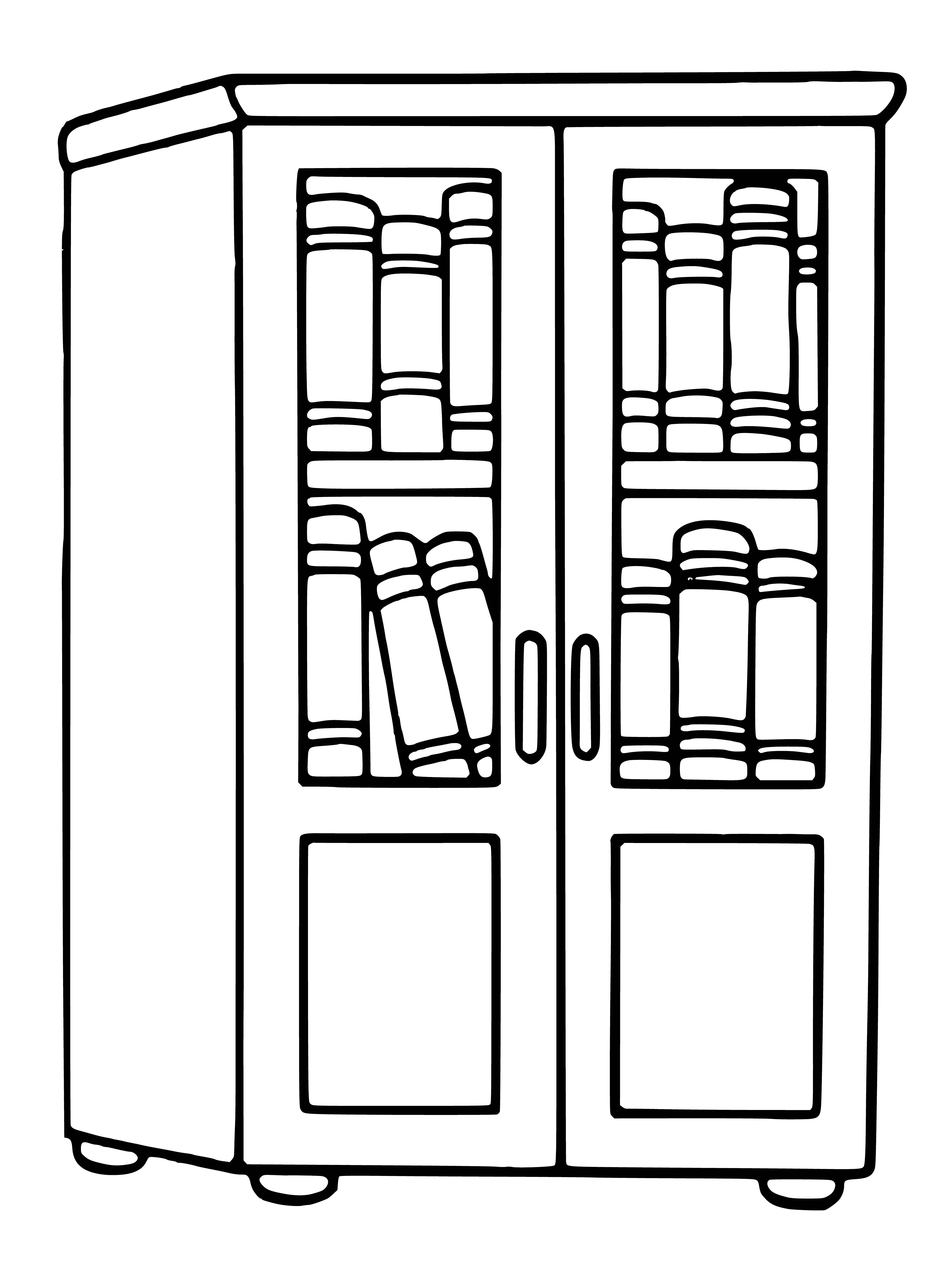 coloring page: 3-shelf bookcase with books of different sizes & a small space at the top. #homedecor