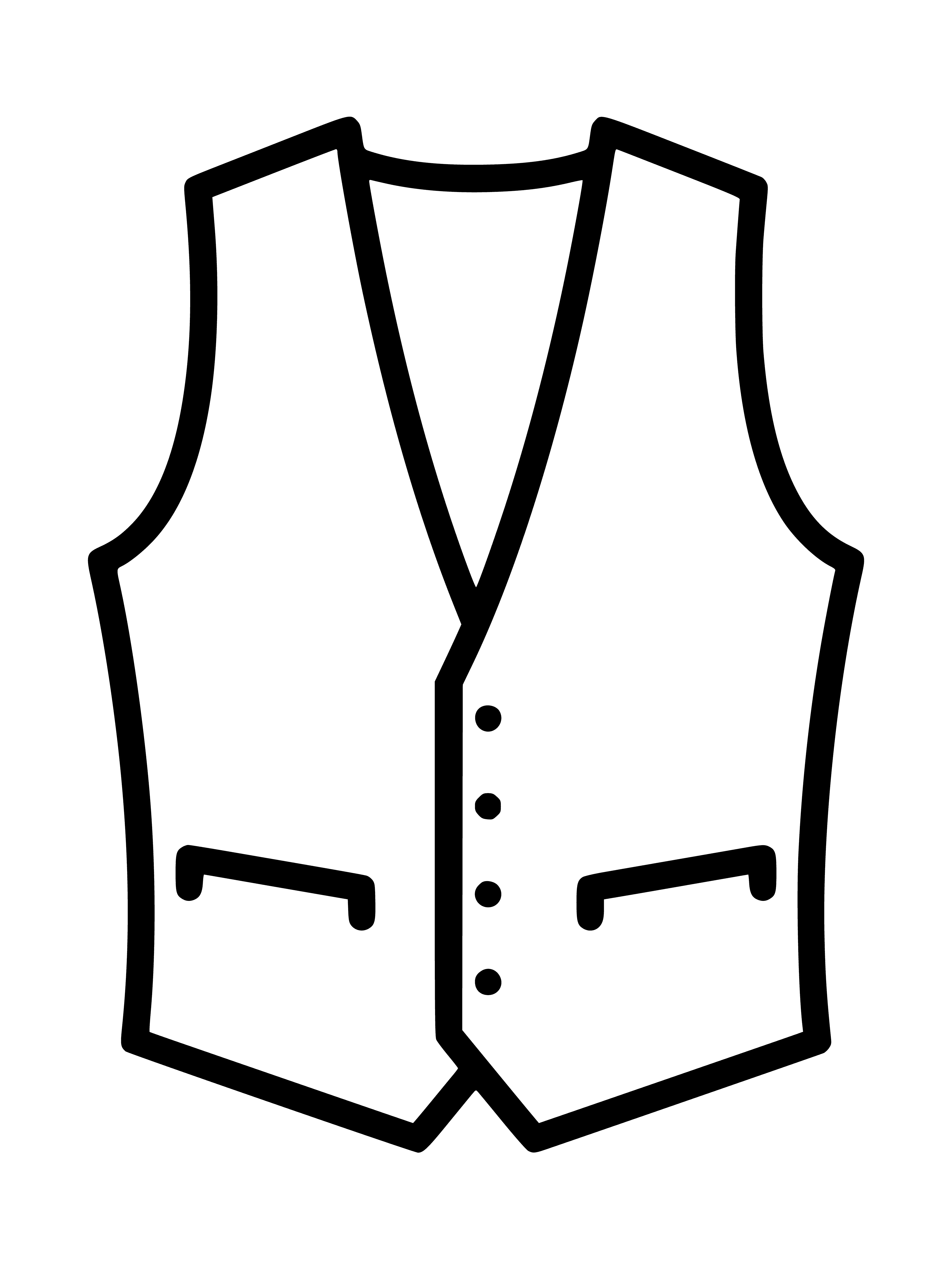 coloring page: Man wears gray V-neck sleeveless shirt, bald with beard, black pants and shoes.