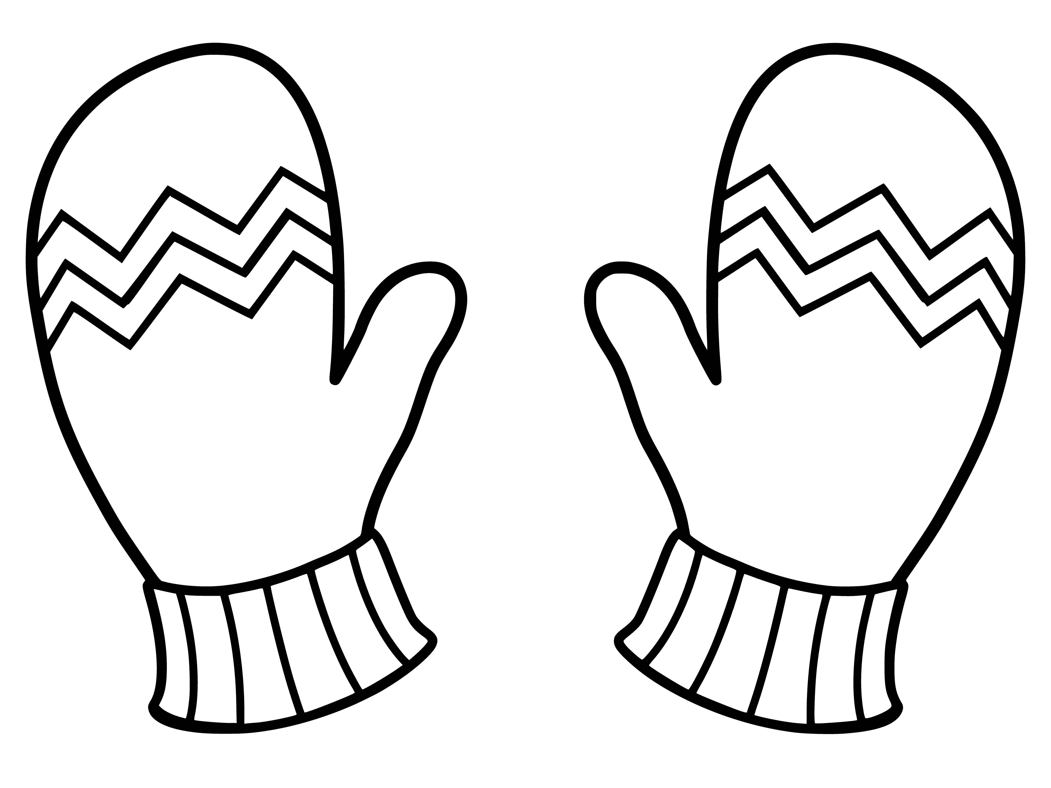 coloring page: Mittens made of cozy material - dark color, ribbed cuff to keep in place - to keep hands warm. #coloringpage