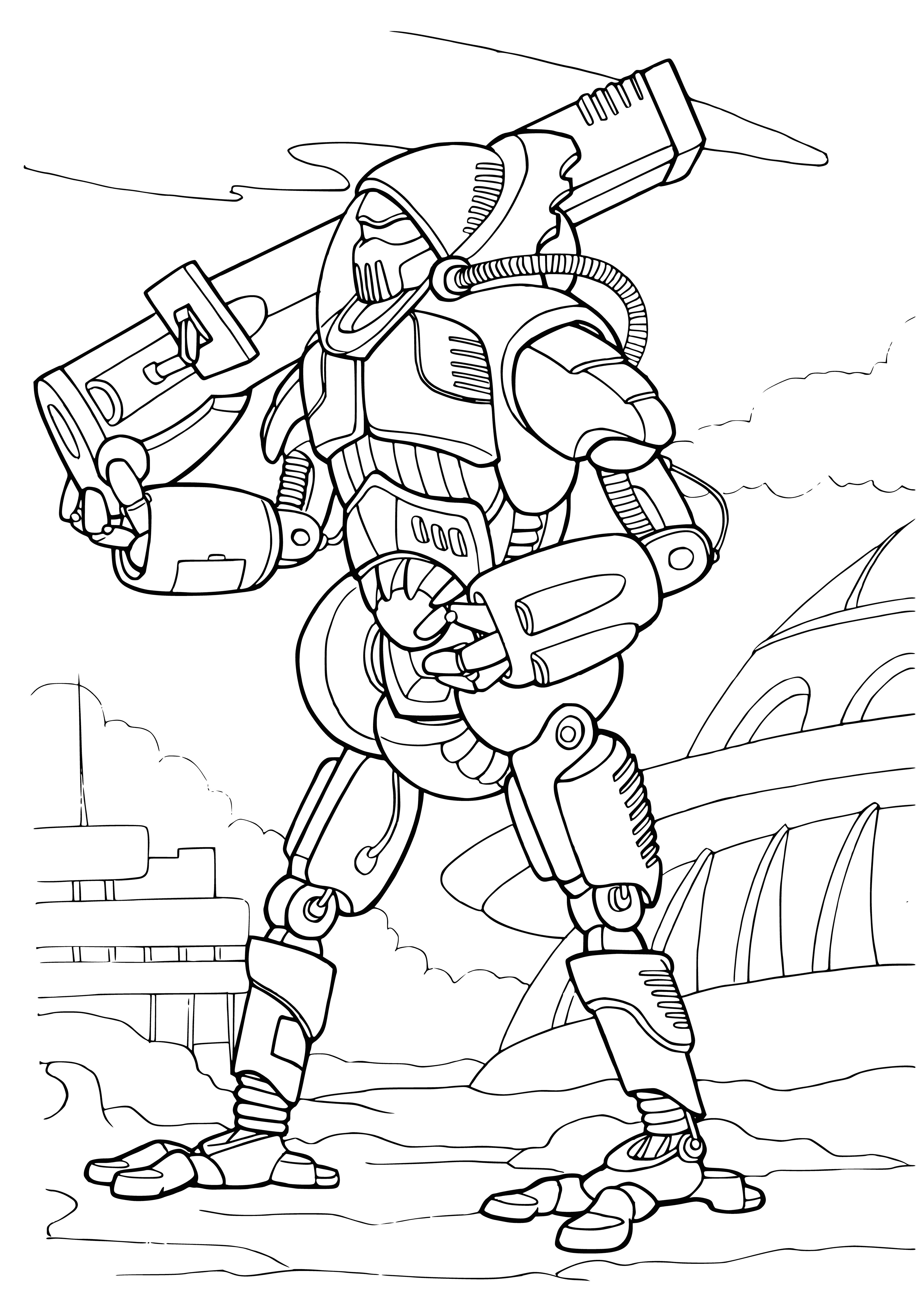 coloring page: Cyborgs with robotic parts and advanced weapons will fight destructive wars with no mercy.