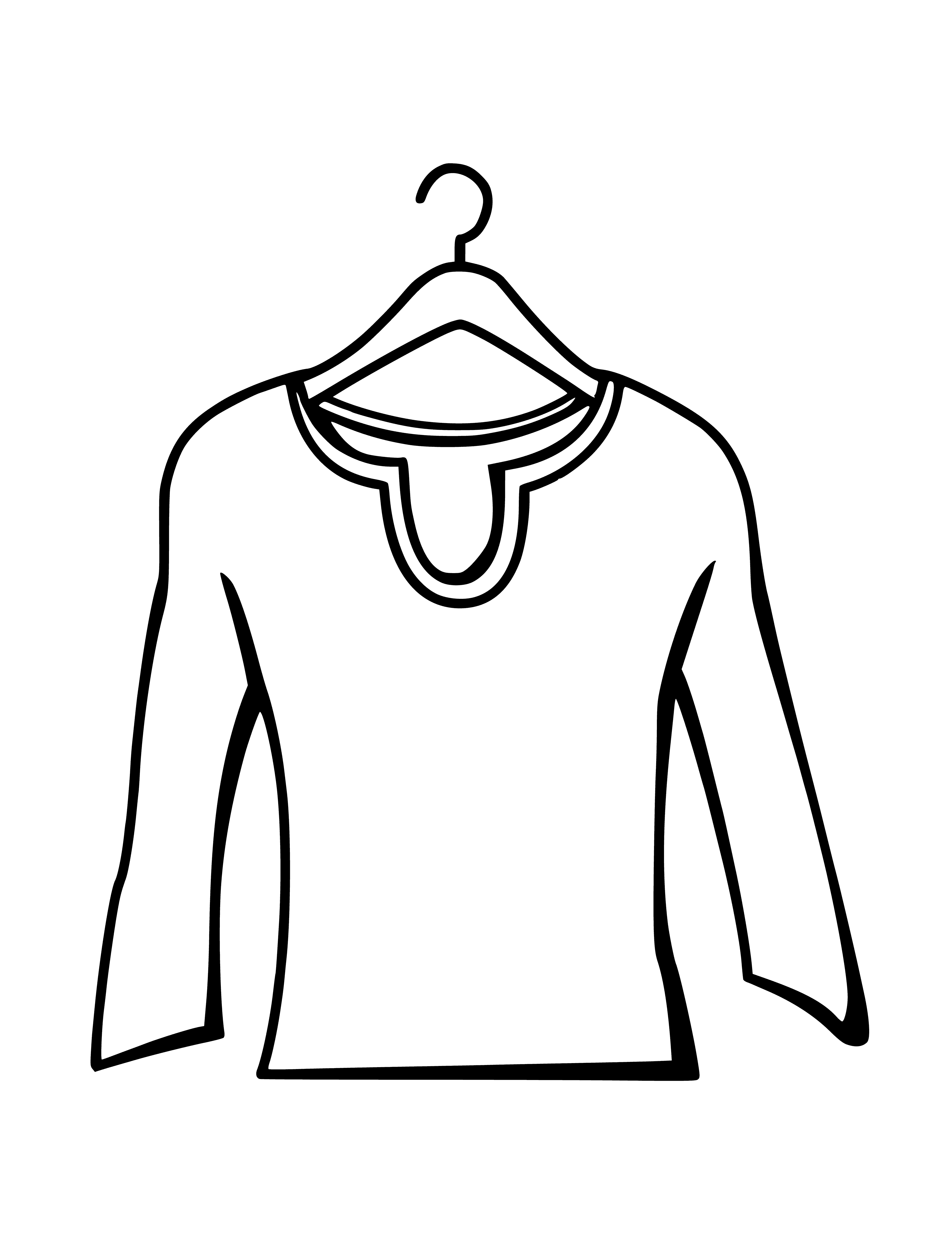coloring page: A breezy blouse featuring white and blue stripes, long sleeves, and buttons down the front.