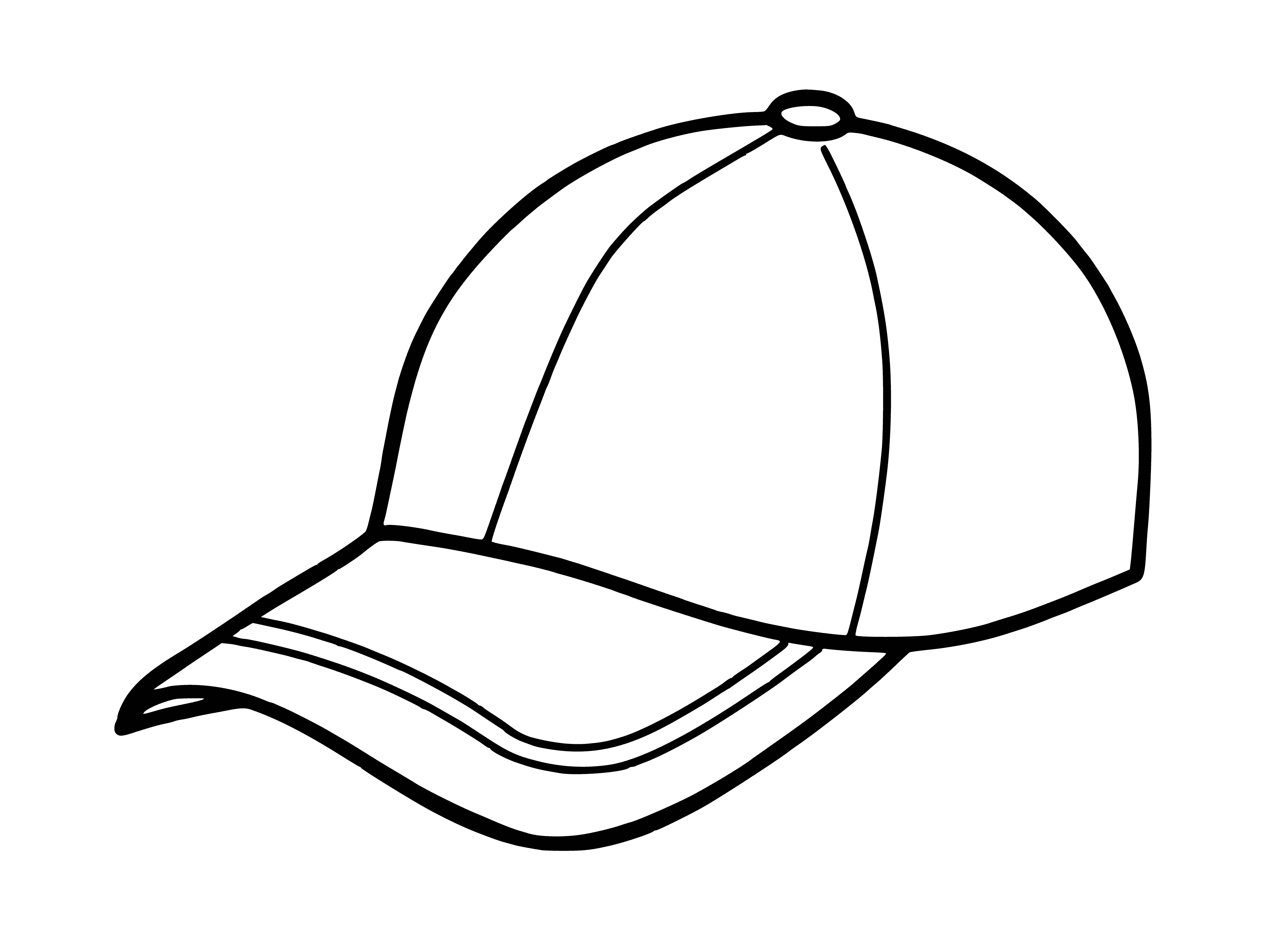 coloring page: Baseball cap coloring pagegraph: fabric, curved bill, adjustable strap - perfect for players & fans to protect from sun.