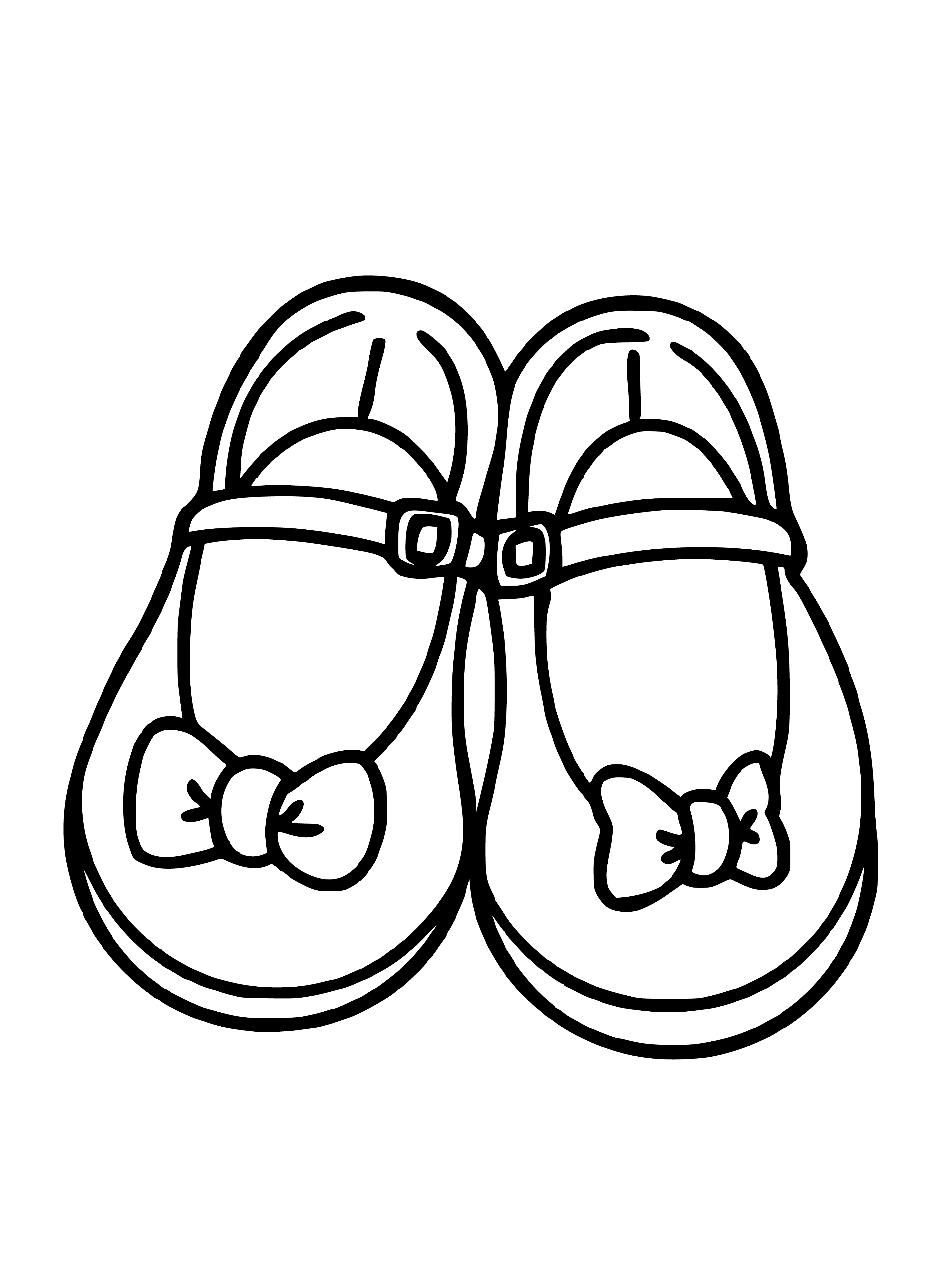 coloring page: Black and white shoes with laces and white stripe, black/white soles.