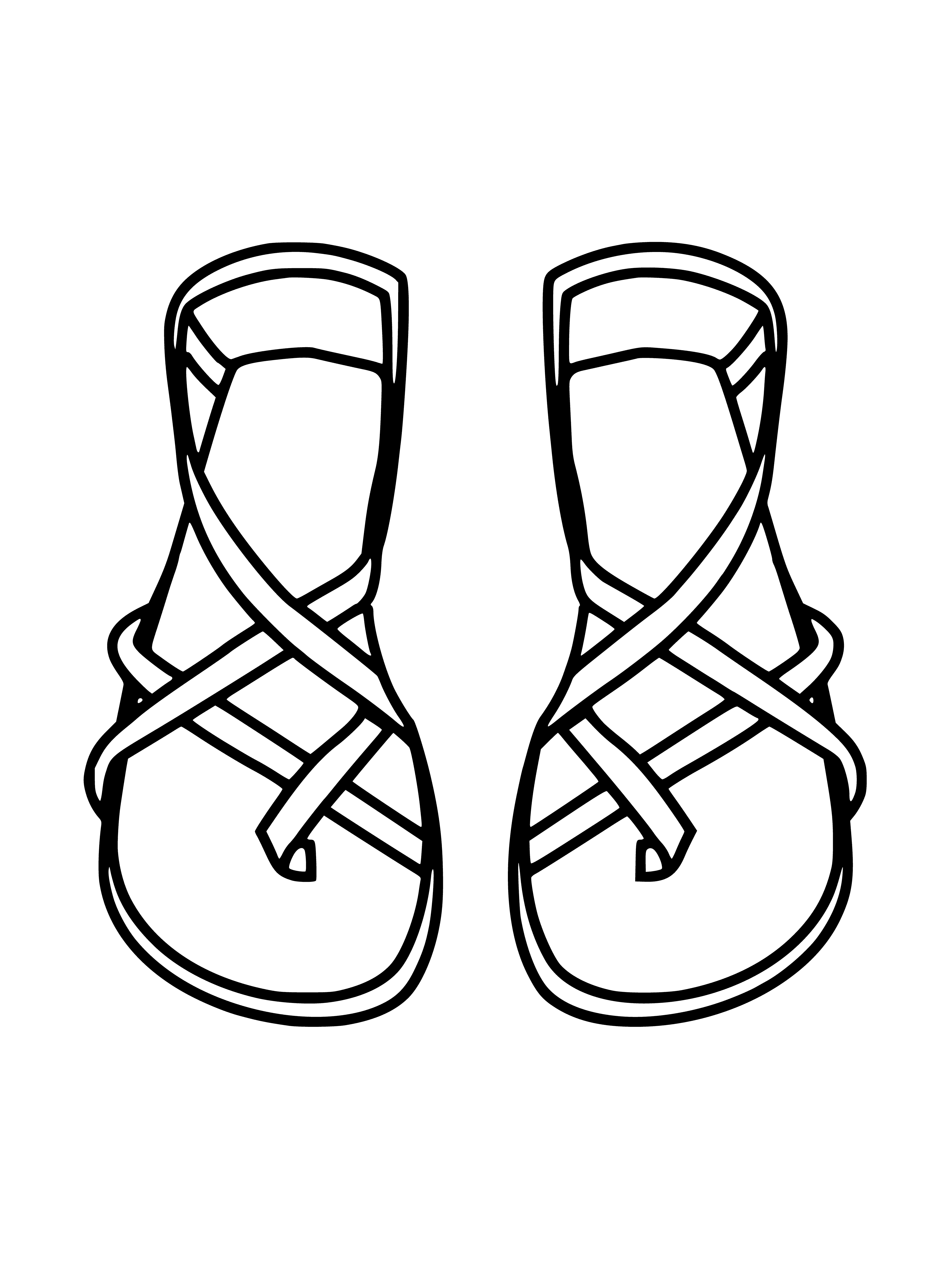 coloring page: Coloring page depicts brown sandals with a heel, toe strap, and top-of-foot strap.