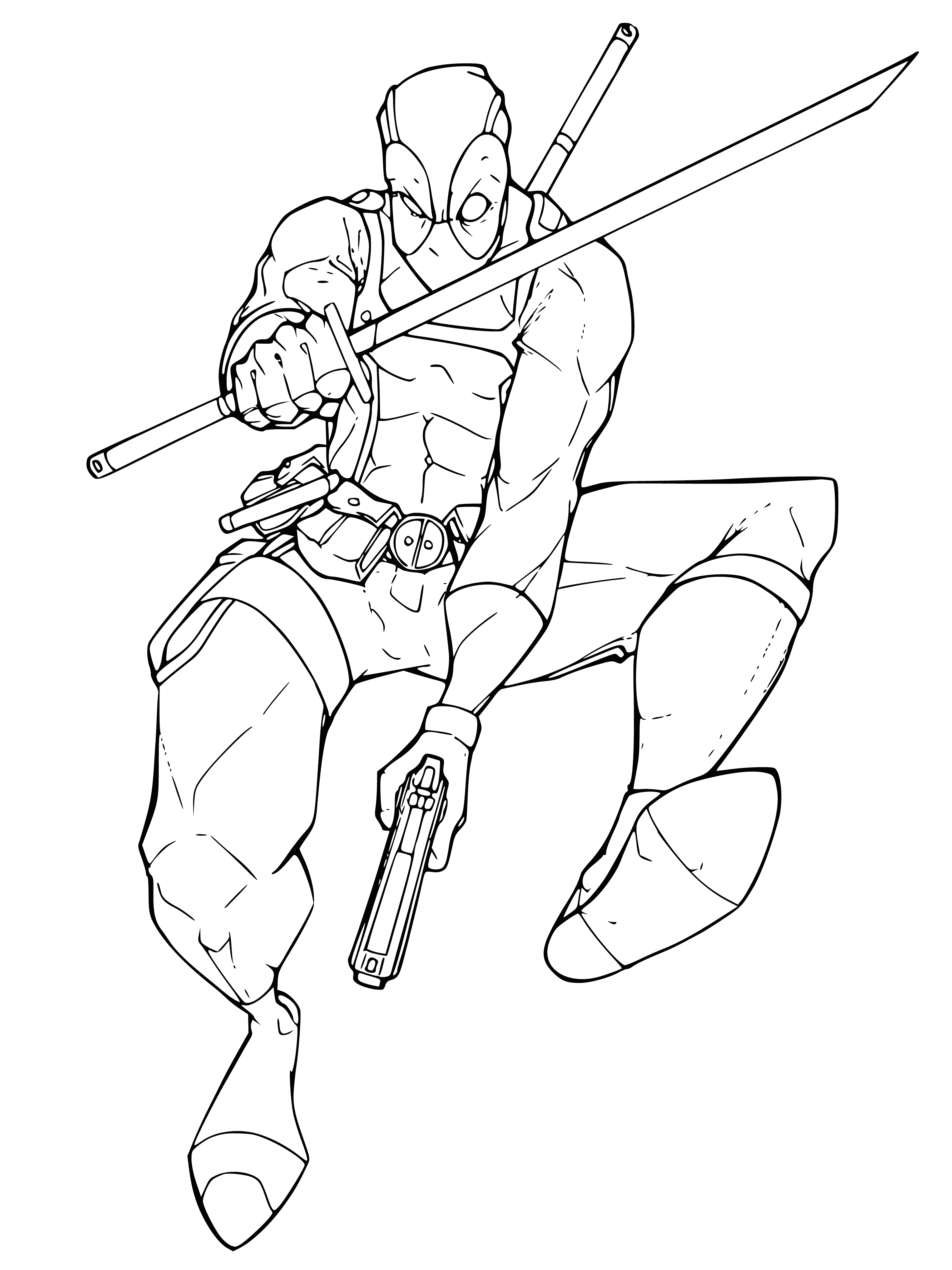 coloring page: => Deadpool is attacking, swords drawn, ready to fight. #Deadpool