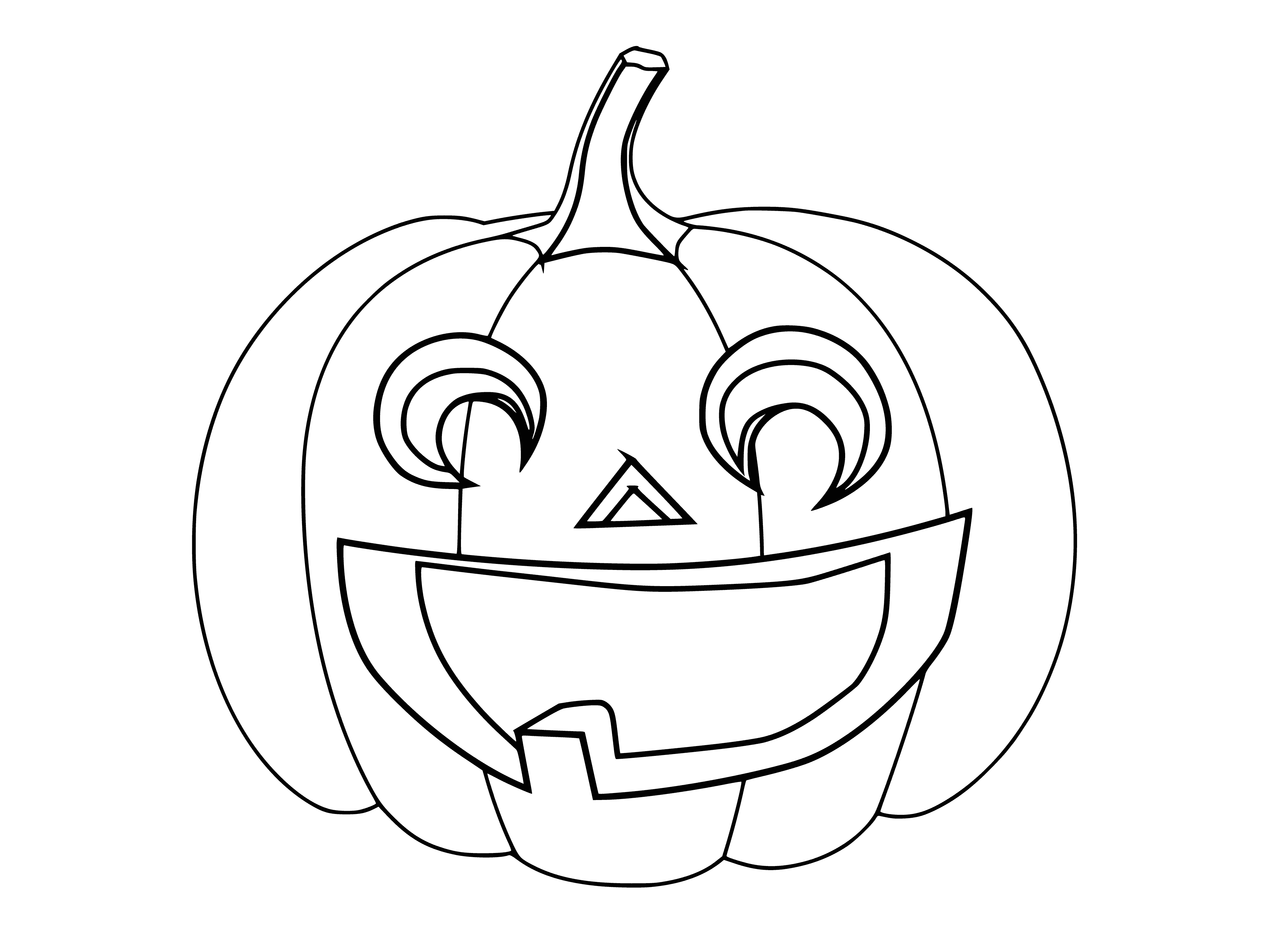 coloring page: A pumpkin is carved to look like a face with a big nose, two eyes, and an open mouth yelling.