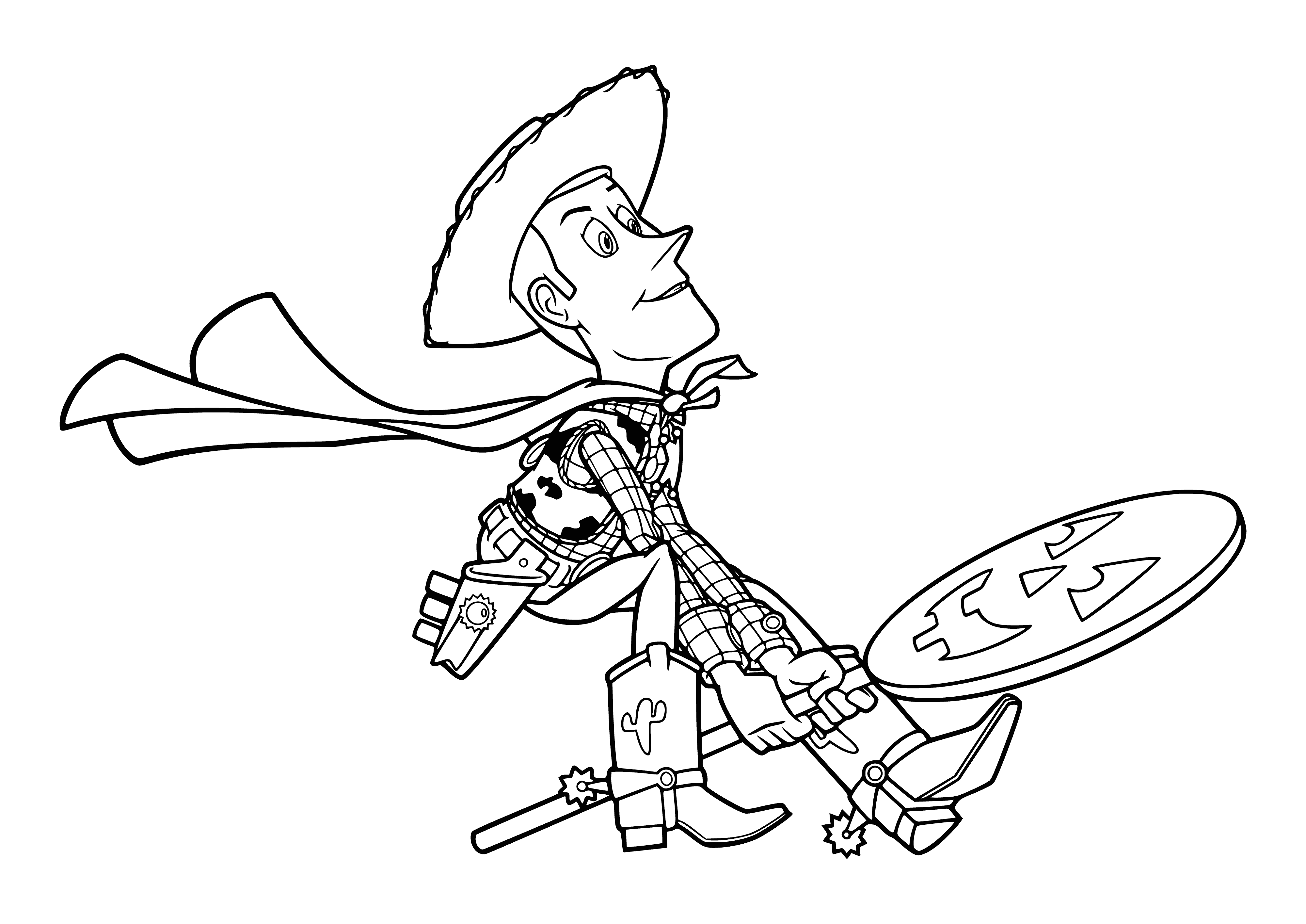 Sheriff Woody rushes to Halloween coloring page