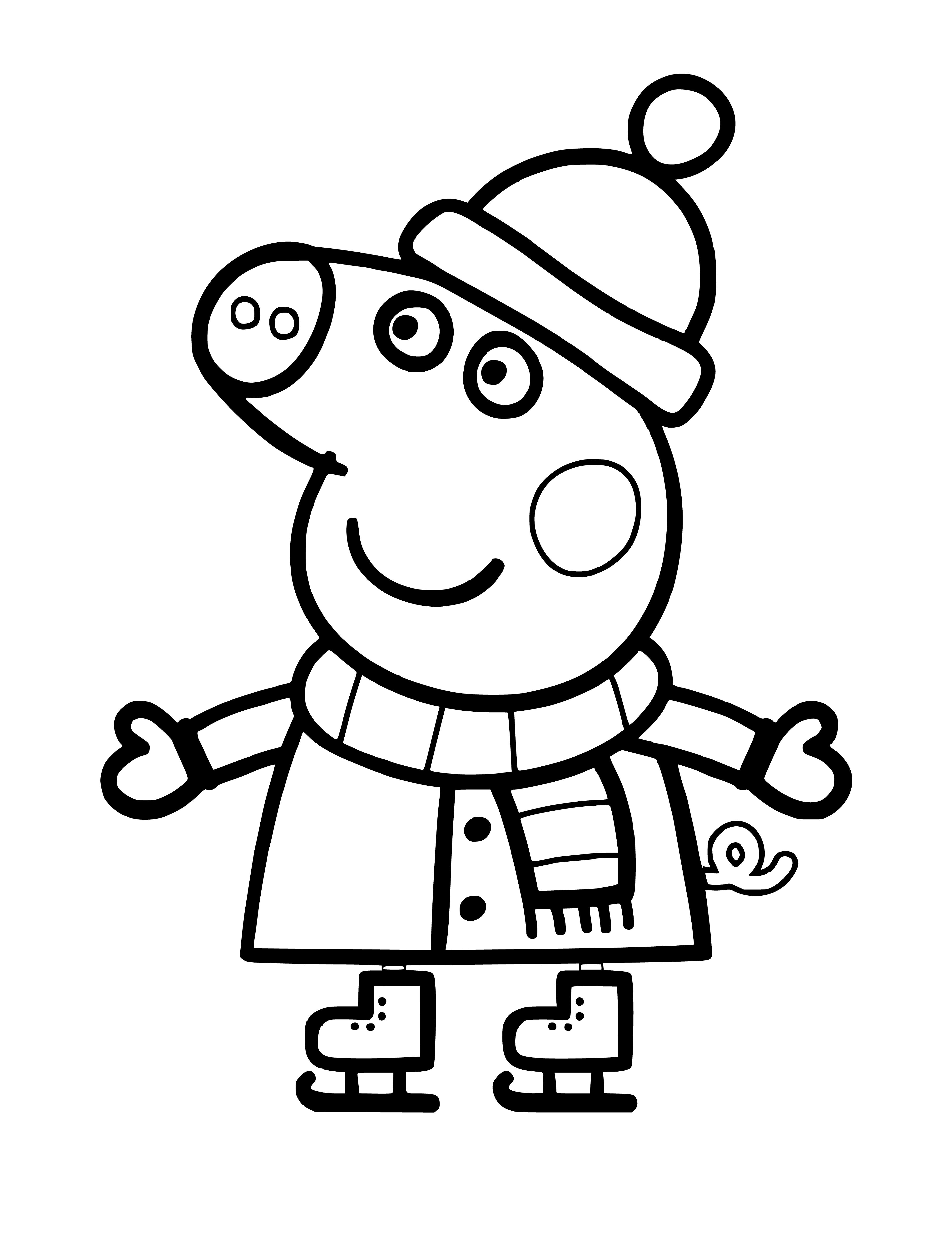 coloring page: Peppa & George ice skate, holding hands, smiling happily.