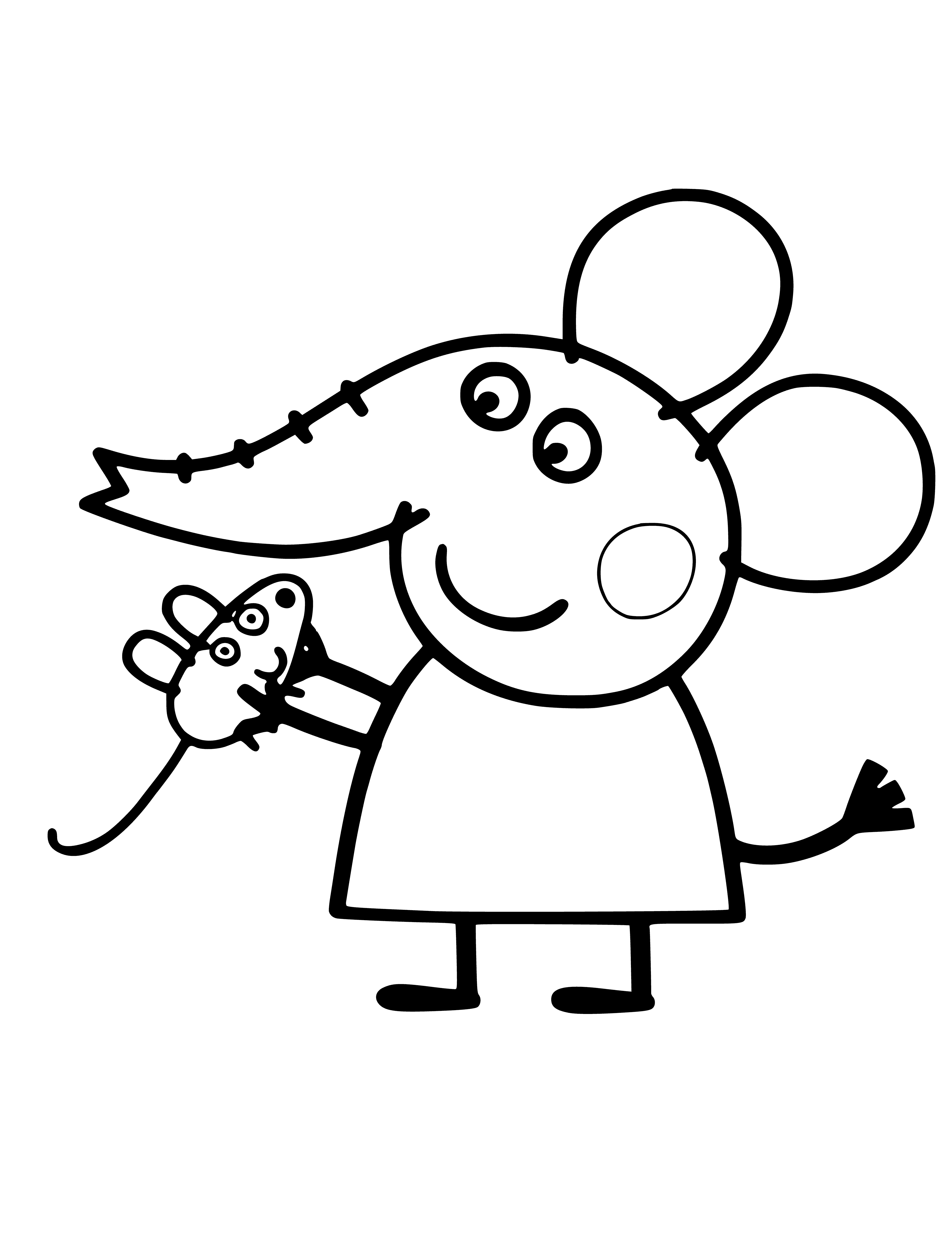 Emily the baby elephant with a mouse coloring page