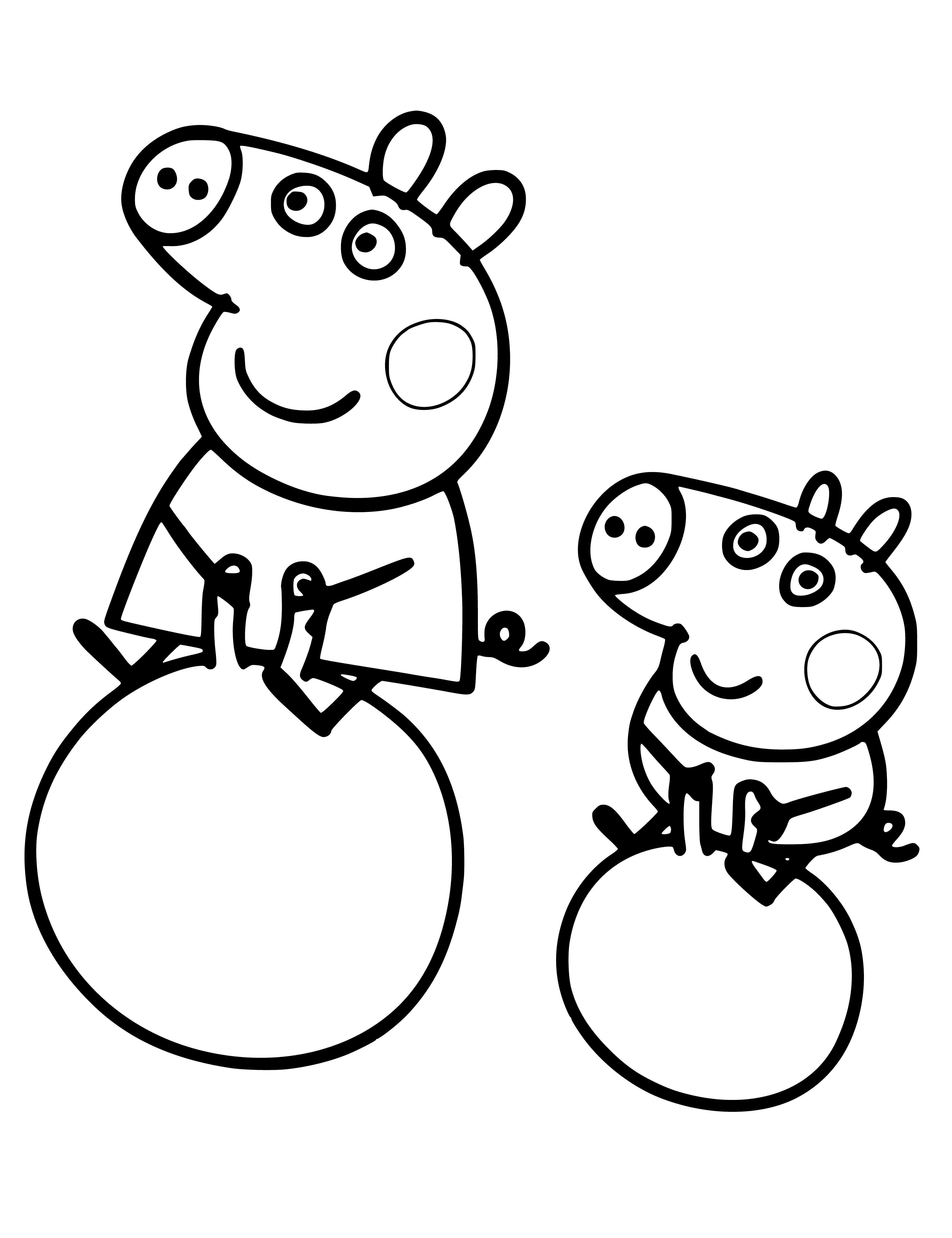 Peppa and George on gymnastic balls coloring page