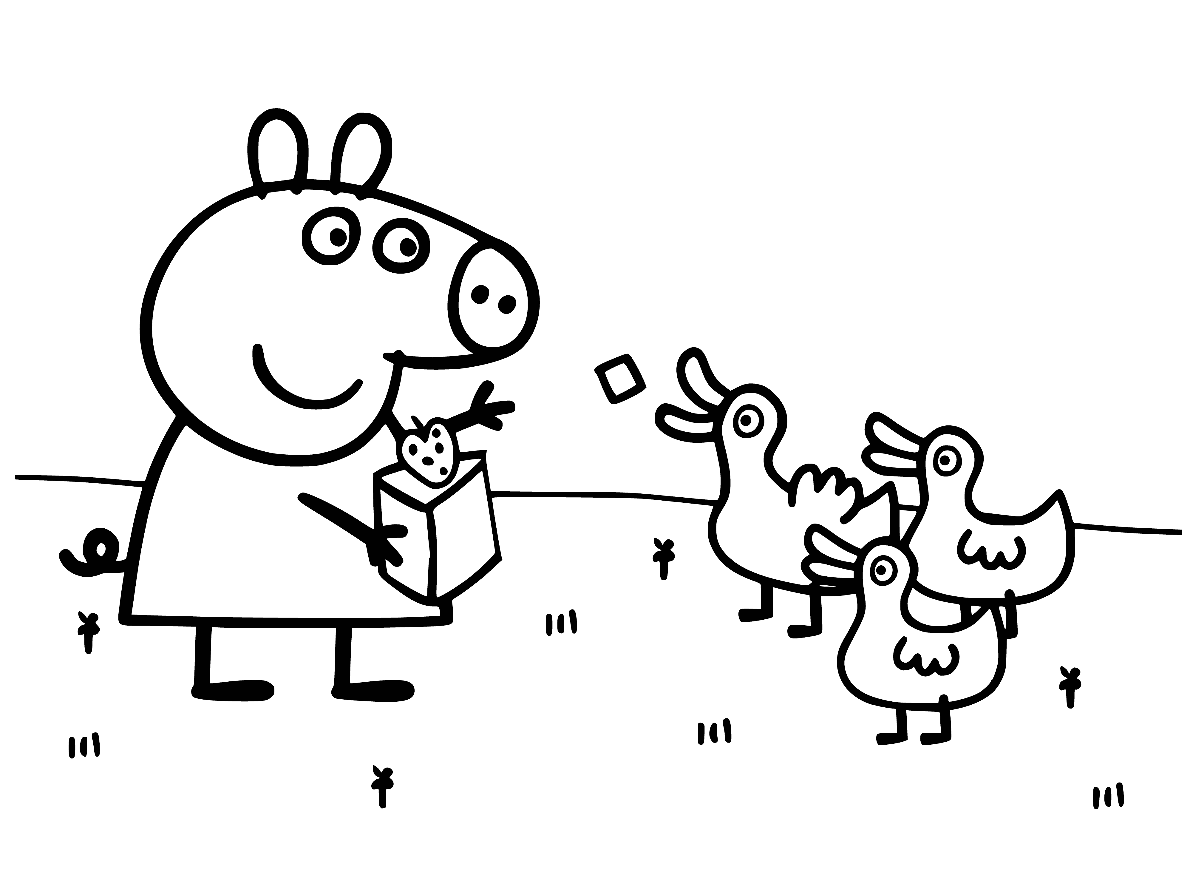 Peppa feeds the ducks coloring page