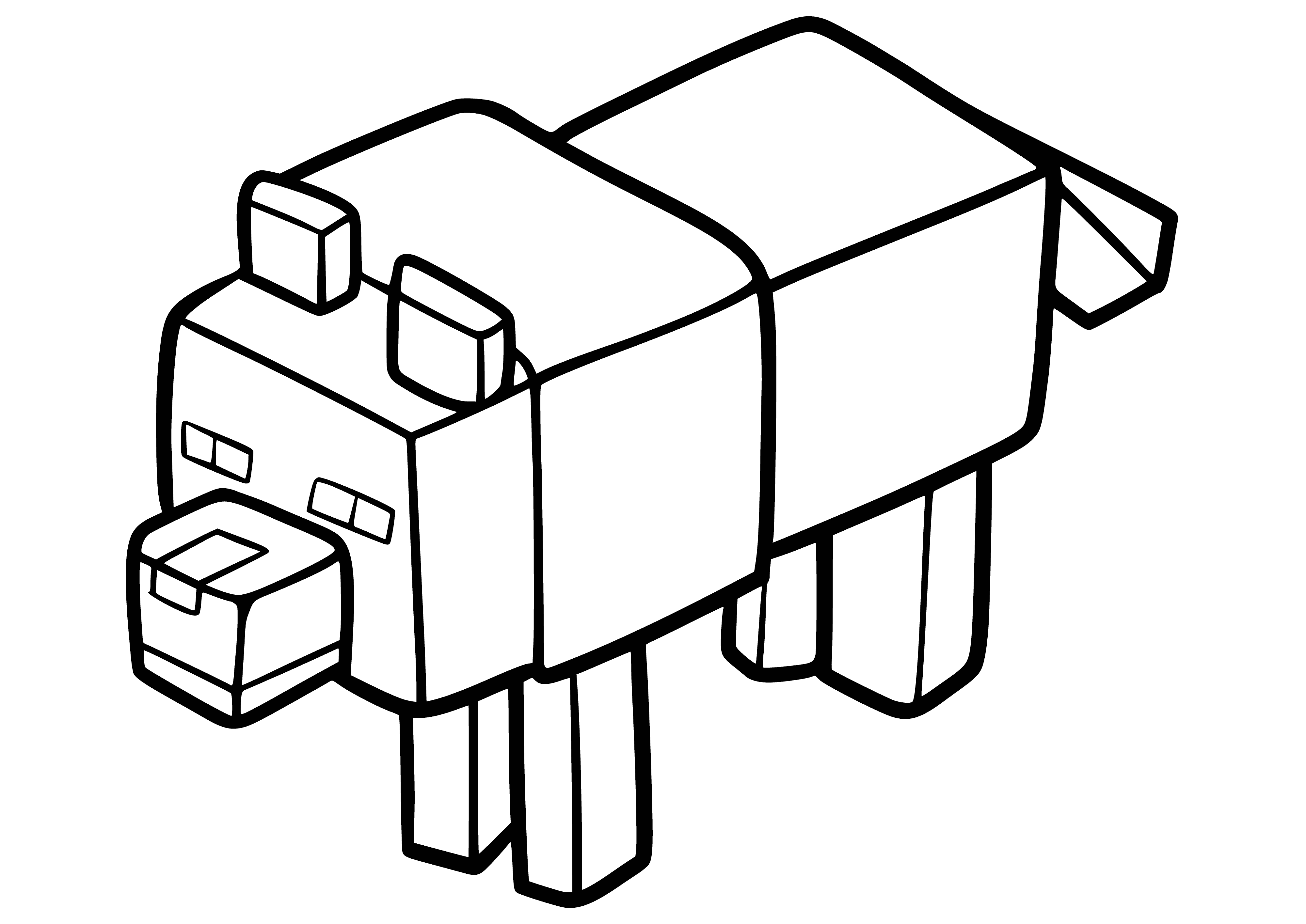 coloring page: Minecraft wolves are neutral mobs that can be tamed and become loyal companions, attacking mobs that the player attacks.