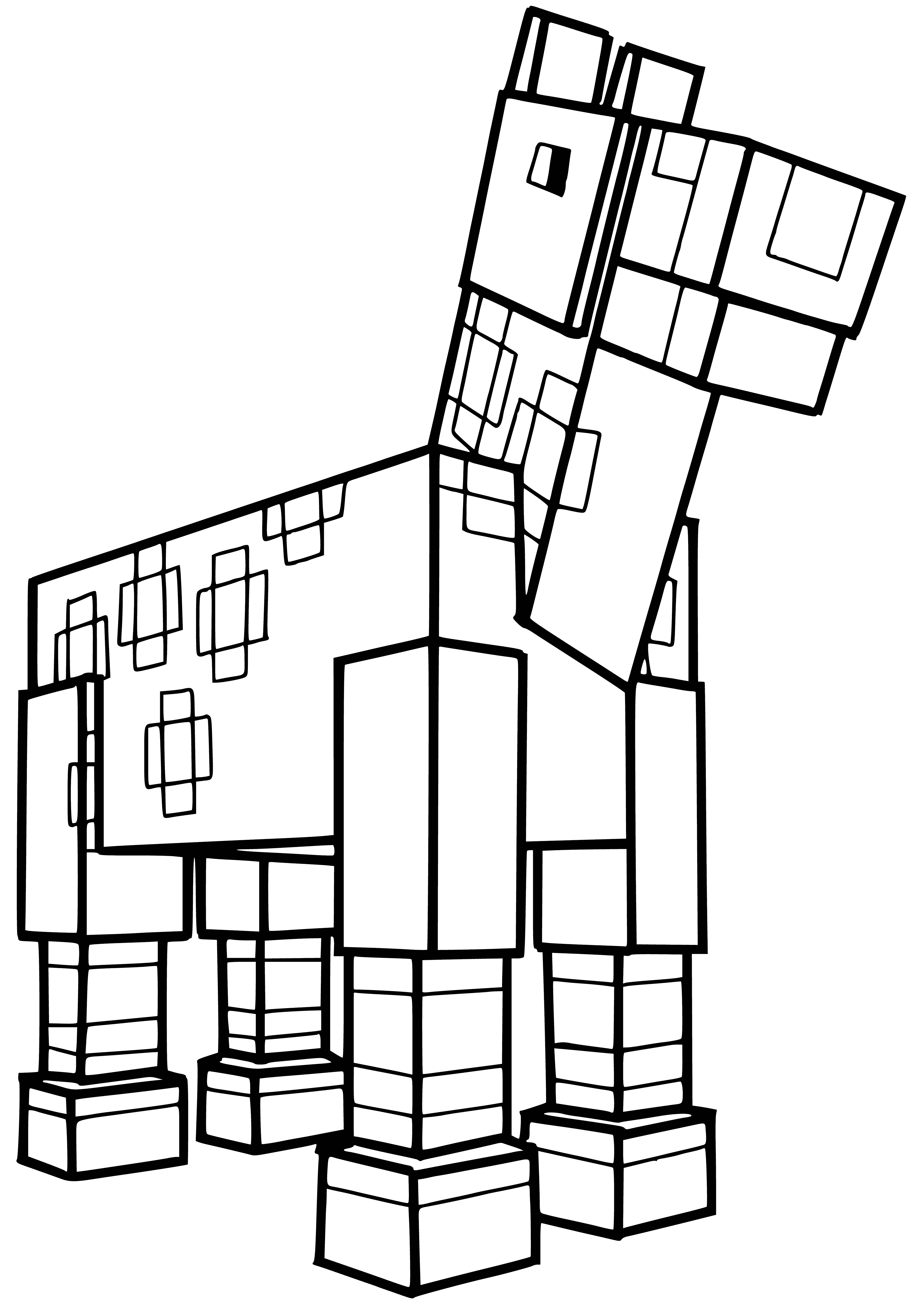 coloring page: Minecraft has a brown horse with black mane/tail, white blaze, standing in a green field.
