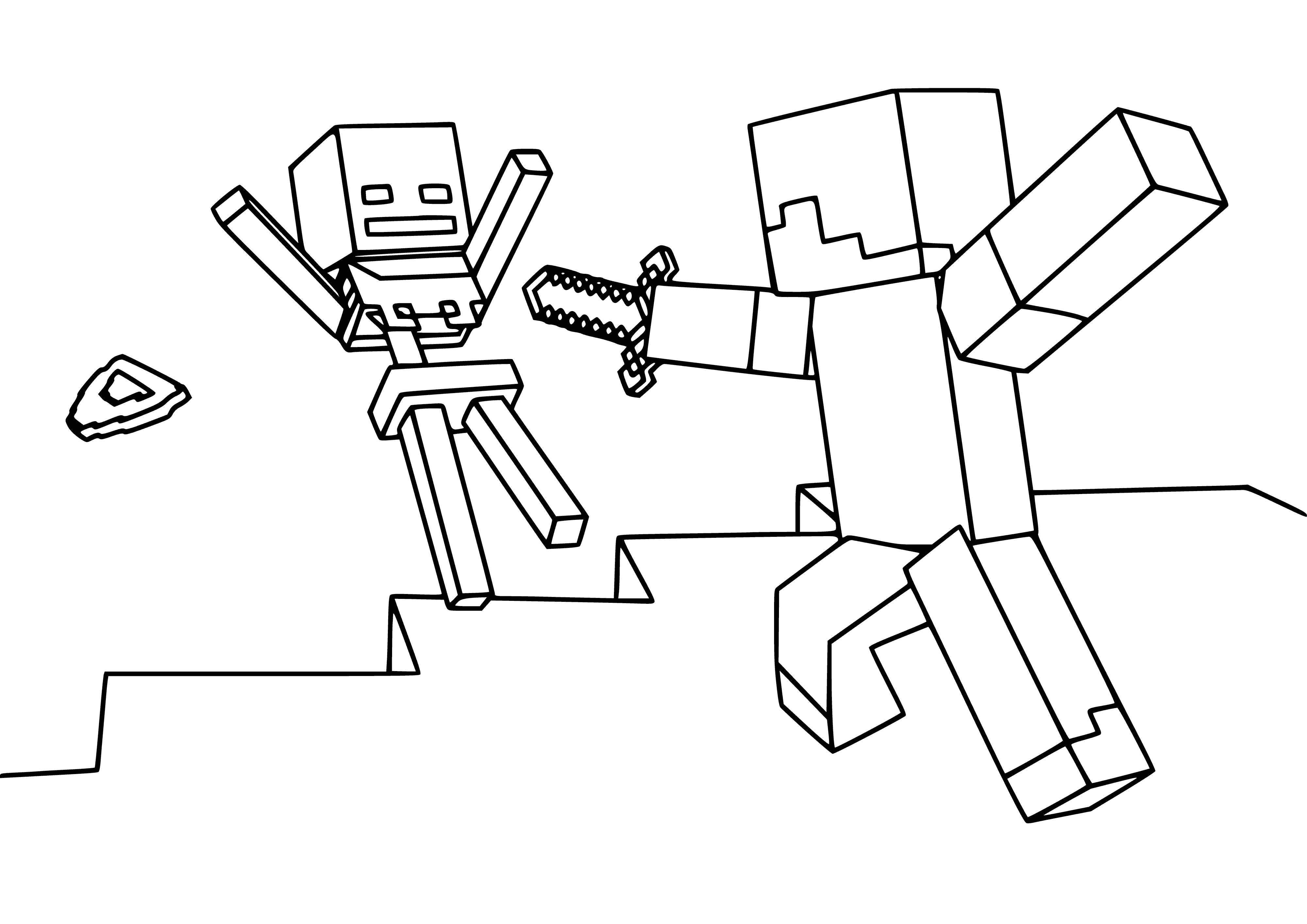 Steve and the skeleton coloring page