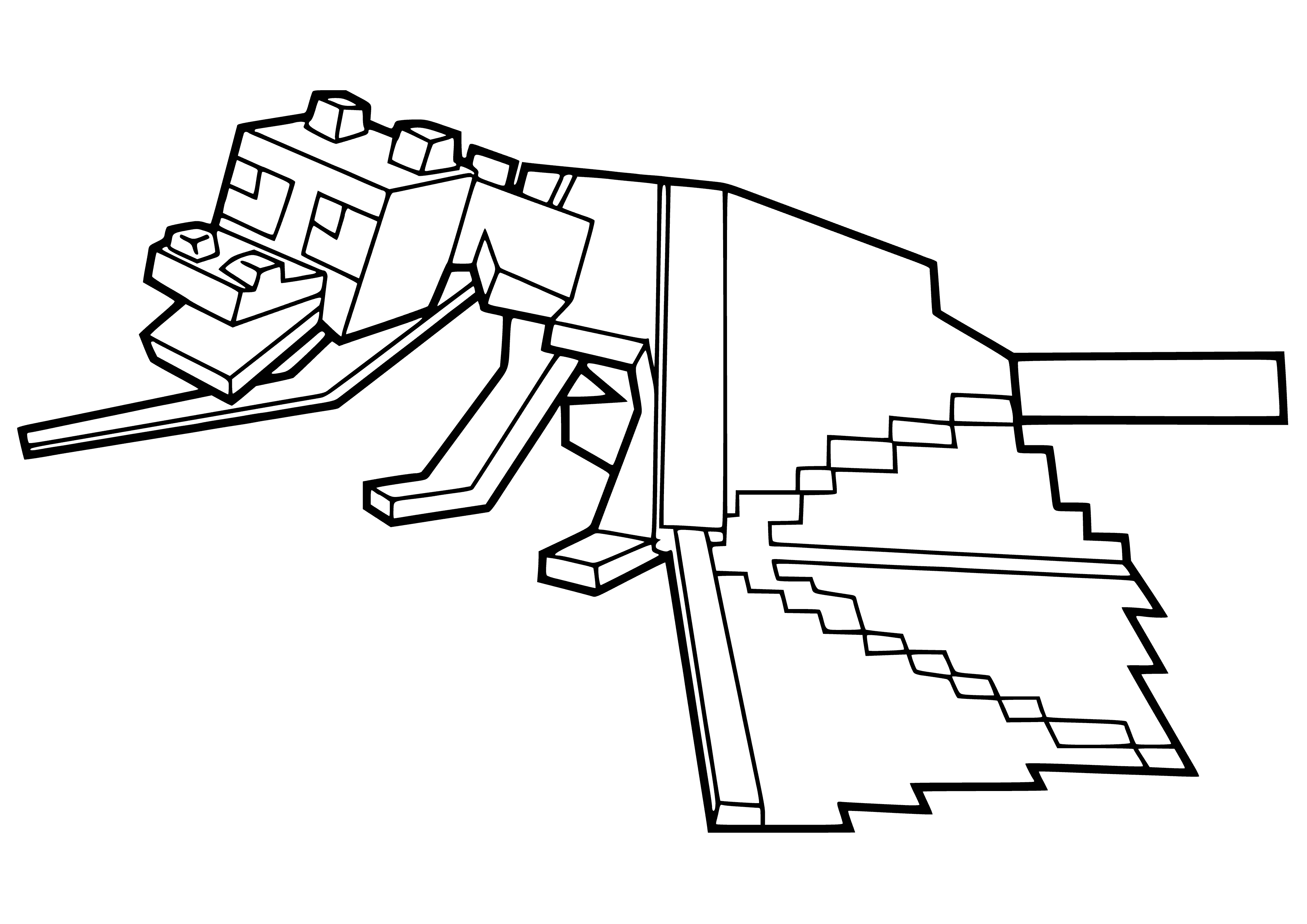 coloring page: TheMinecraft Ender's Dragon is a fierce creature with black and green scales, long neck, sharp teeth and claws that breathe fire; found in the game Minecraft.