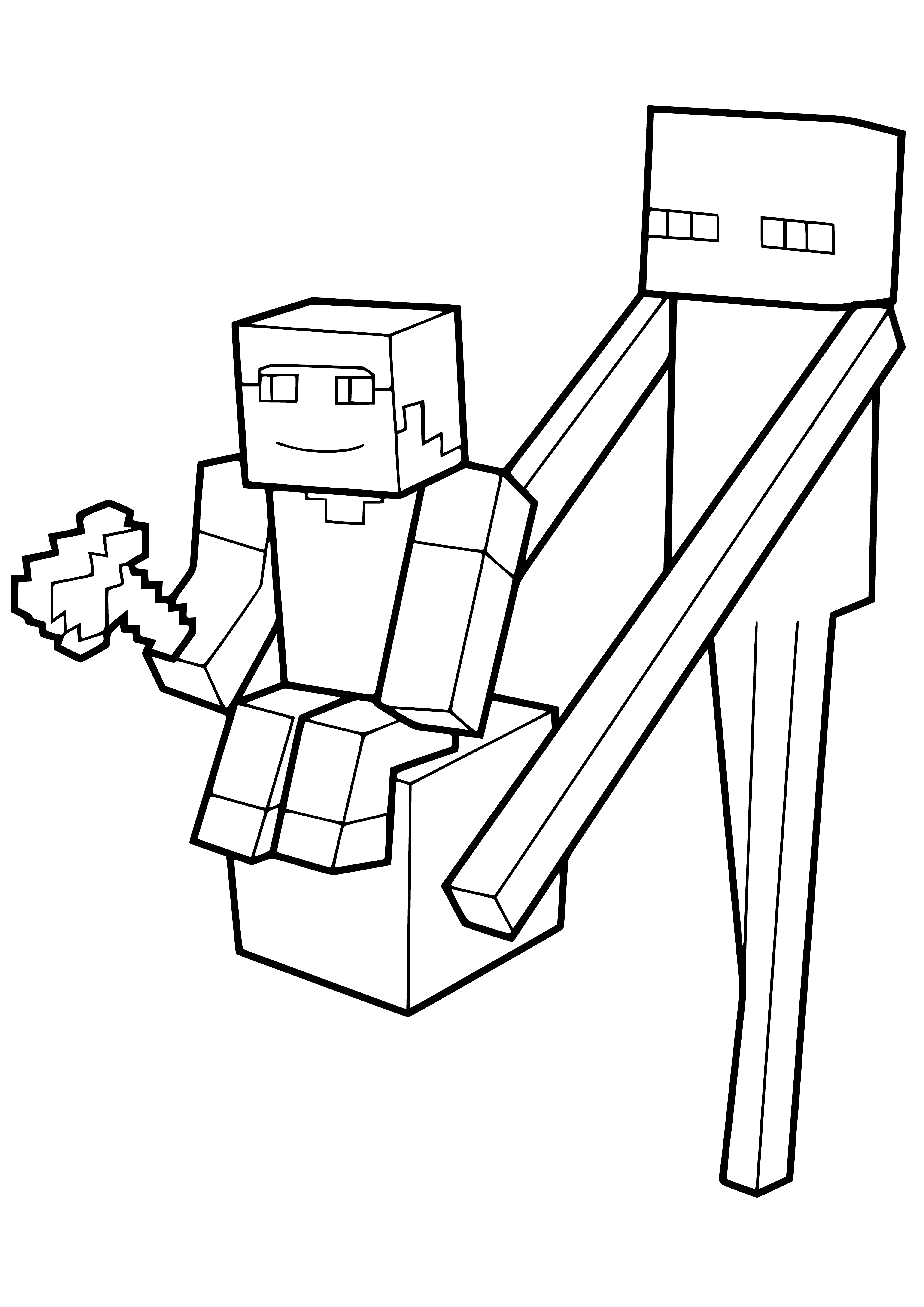 Enderman with Steve coloring page