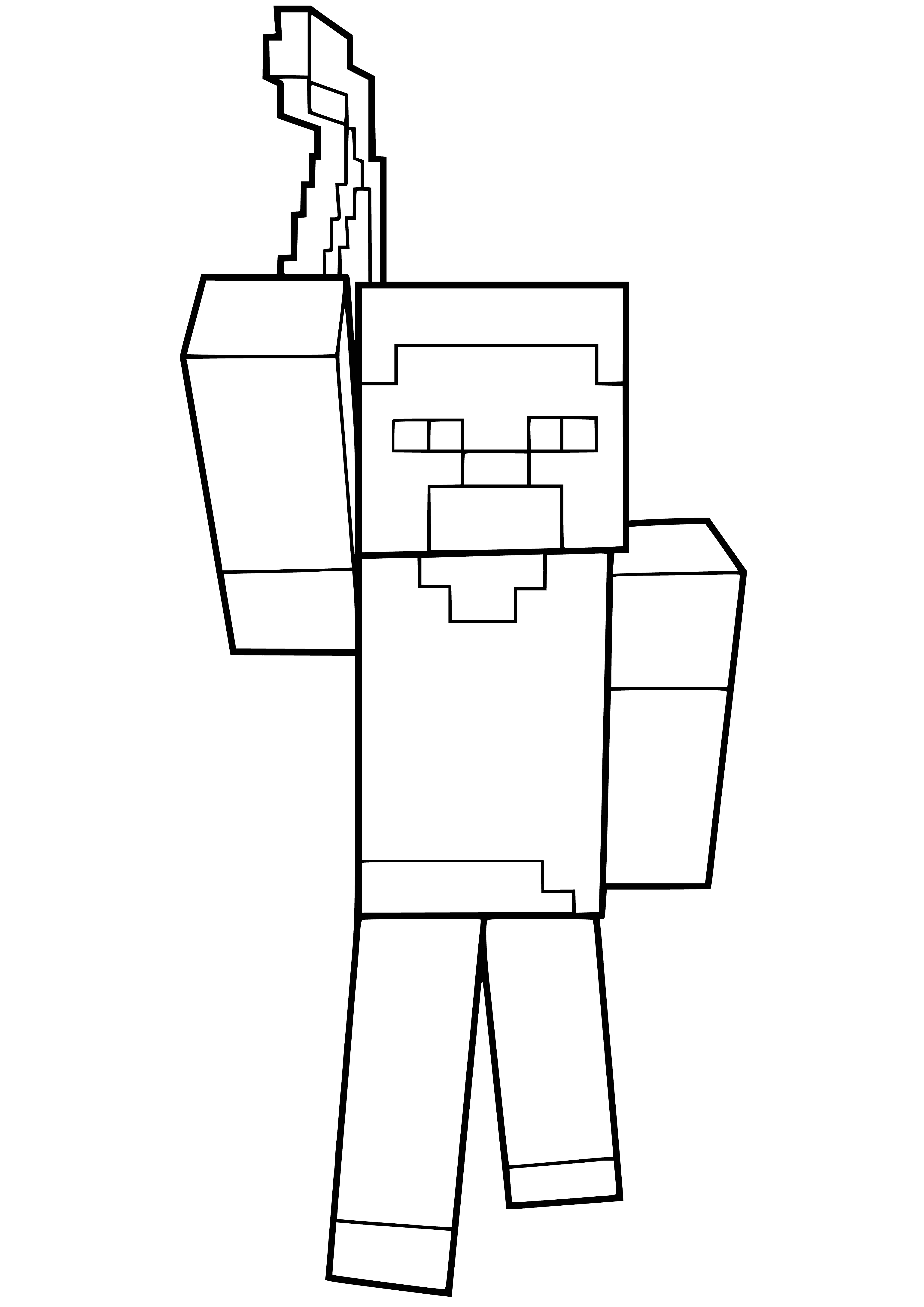 coloring page: Minecraft player has a pickaxe, admiring Herobrin's skin.