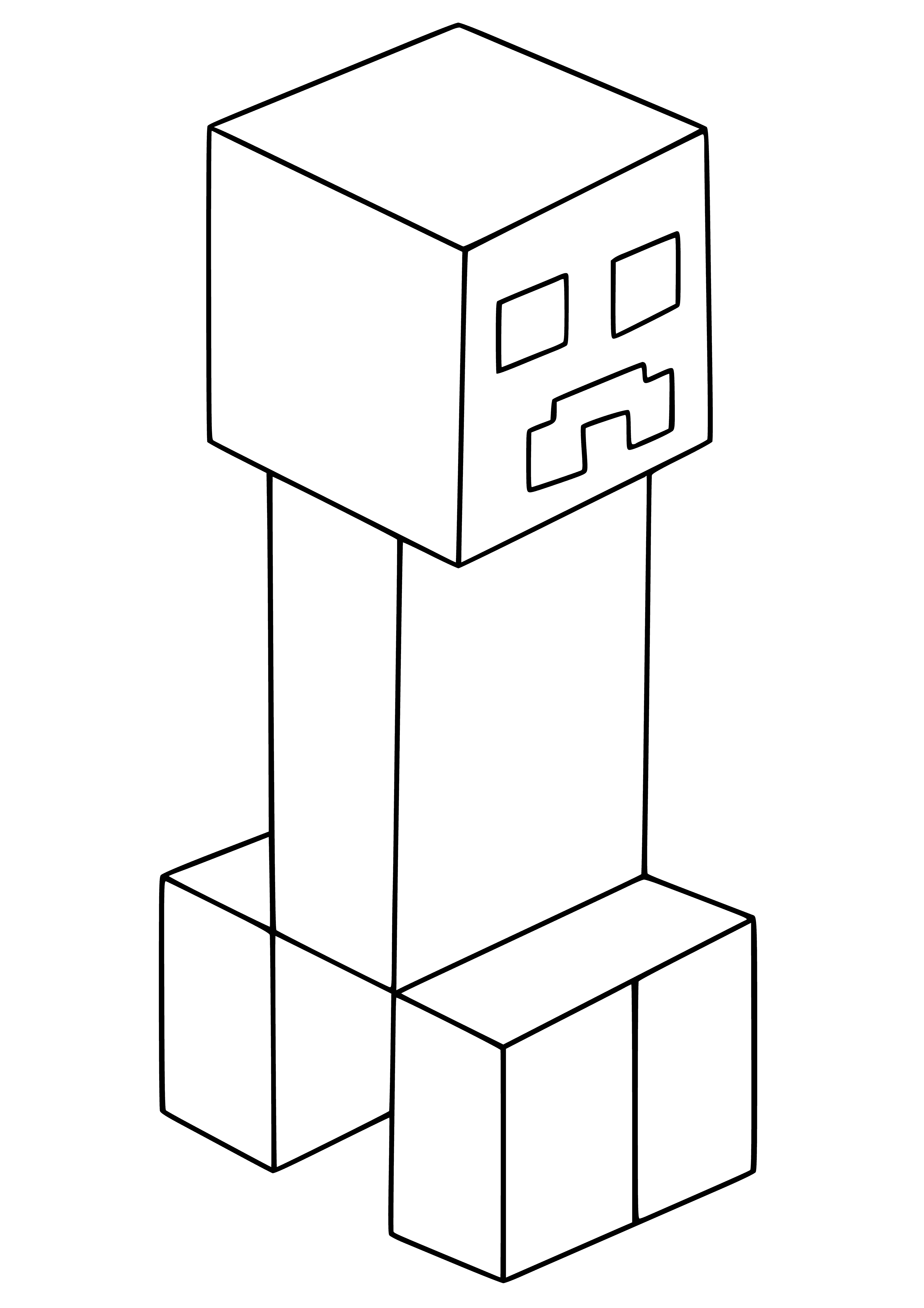 coloring page: In Minecraft, a hostile Creeper mob w/green body & square head will explode when near a player.