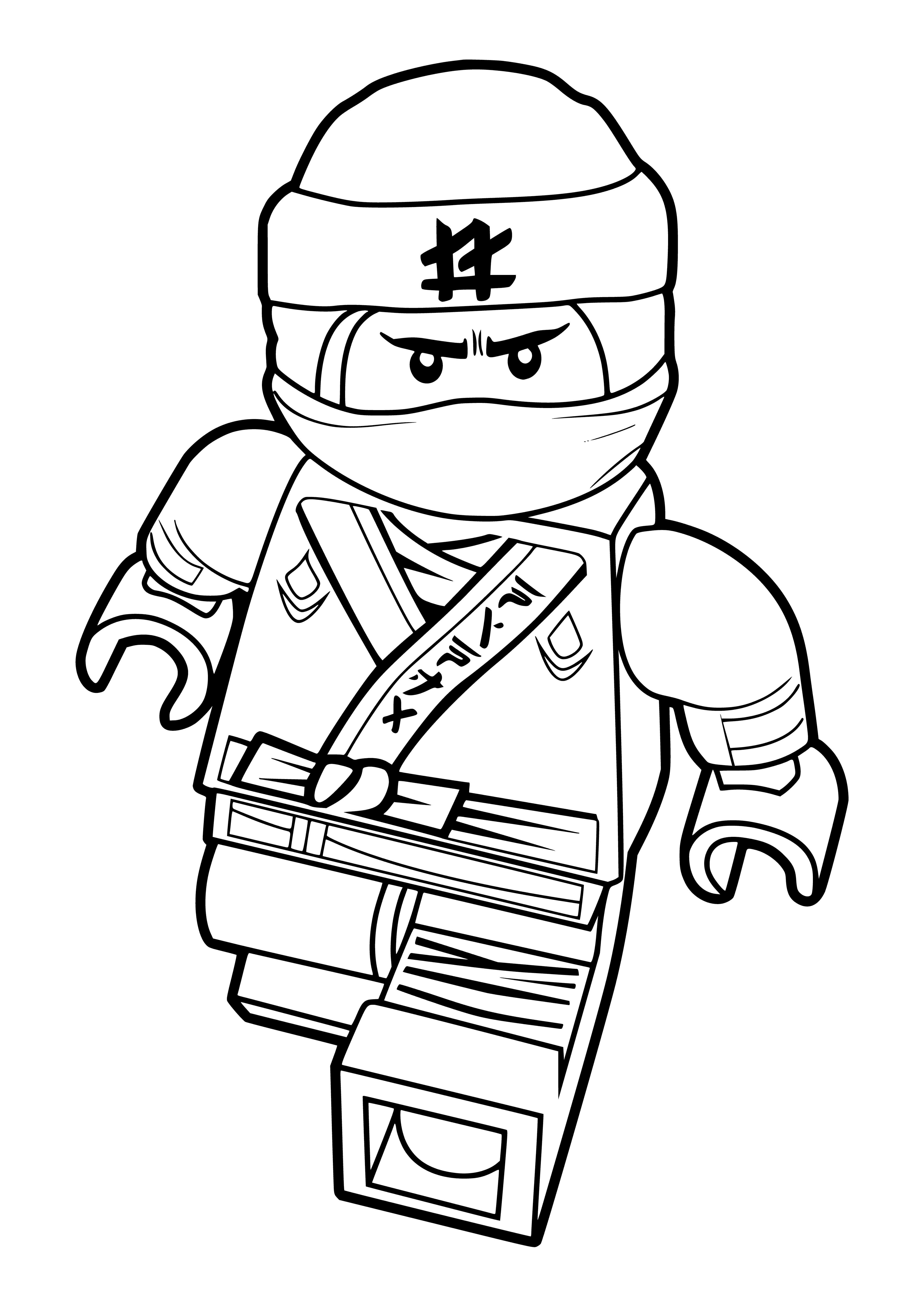 coloring page: Ninjas with unique weapons on top of a mountain, ready to fight a horde of medieval warriors attacking a castle. #ninja #warriors #castle