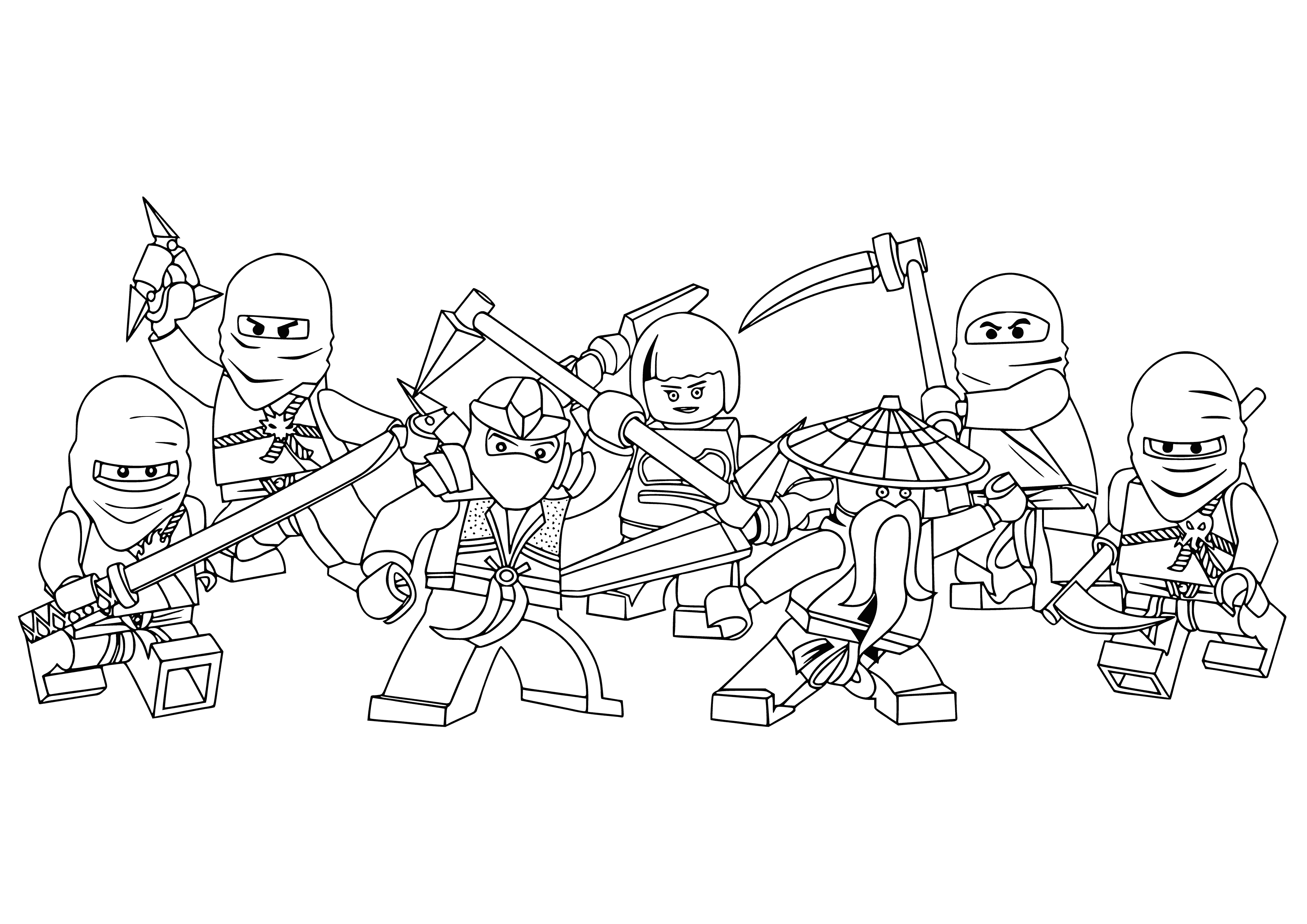 coloring page: Six ninjas use fighting skills & special powers to defeat Lord Garmadon and save the world. #LEGONinjago