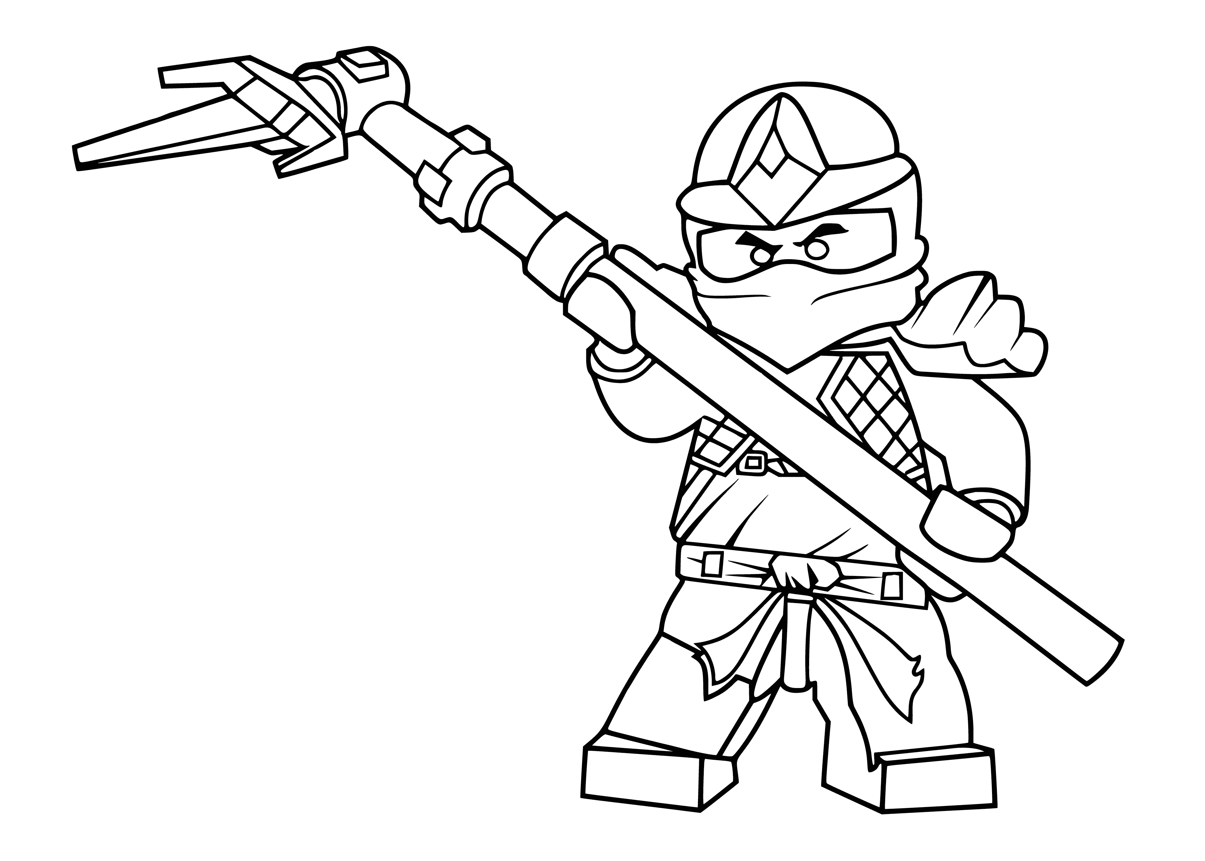 coloring page: LEGO Cole ZX battles a skeleton in this action-packed Ninjago coloring page! He's dressed all in black with a ninja mask and a silver sword. #ninjago #lego