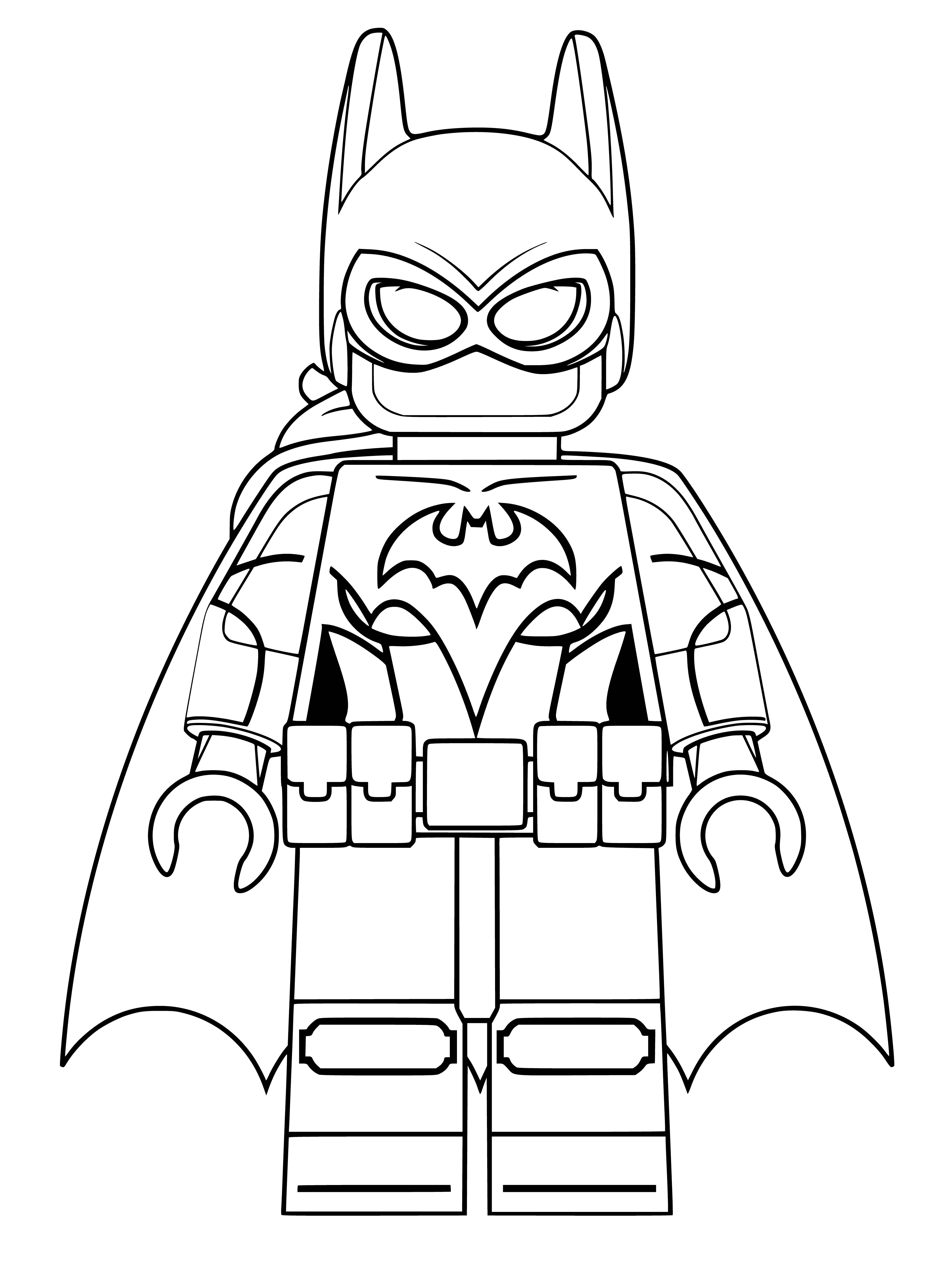 coloring page: Black & yellow butterfly w/ LEGO Batman symbol flying in front of a yellow & red bg. #Butterflies #LEGOBatman