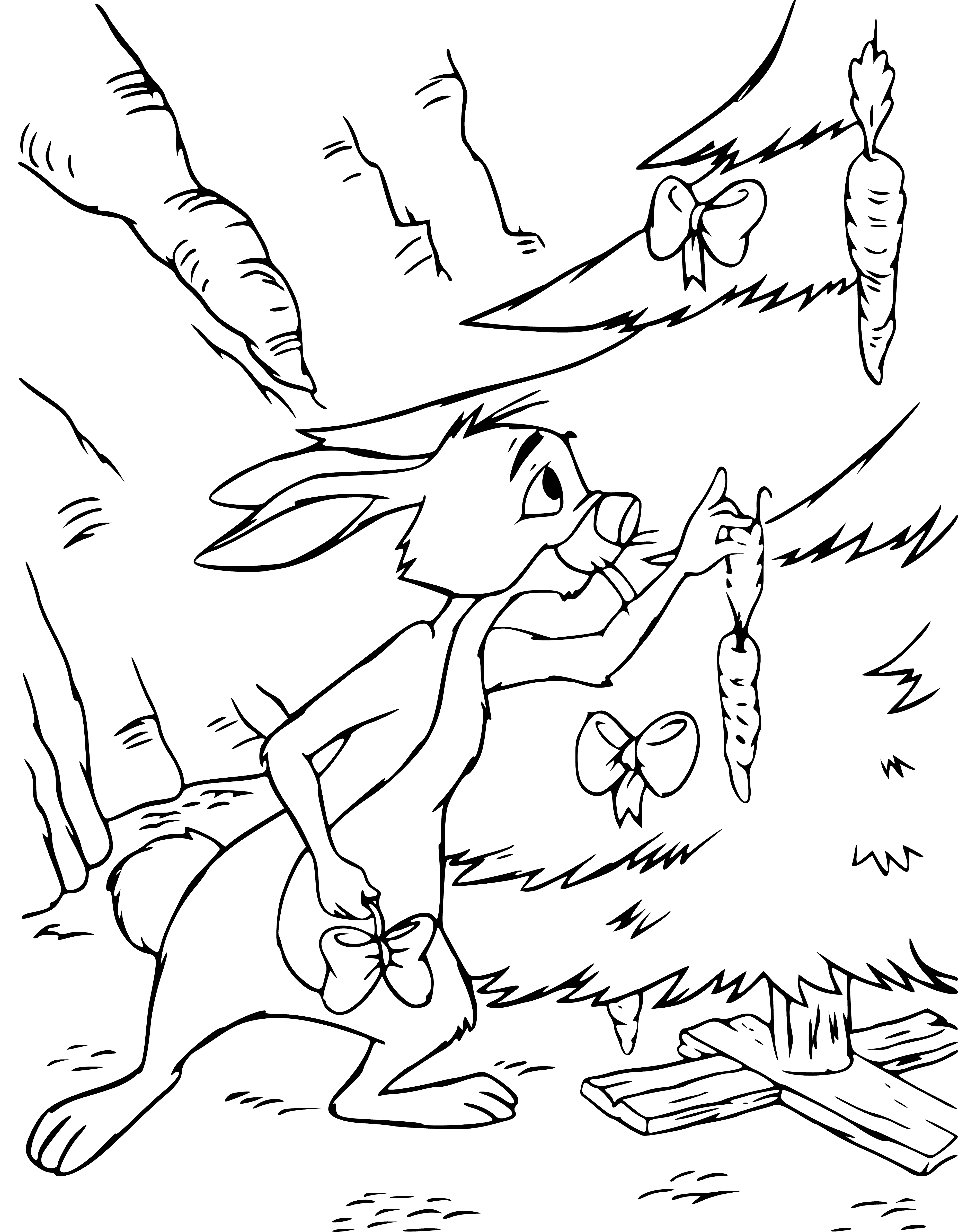 coloring page: Disney characters celebrating NYE. Rabbit decorating Christmas tree. All characters around tree, having great time.