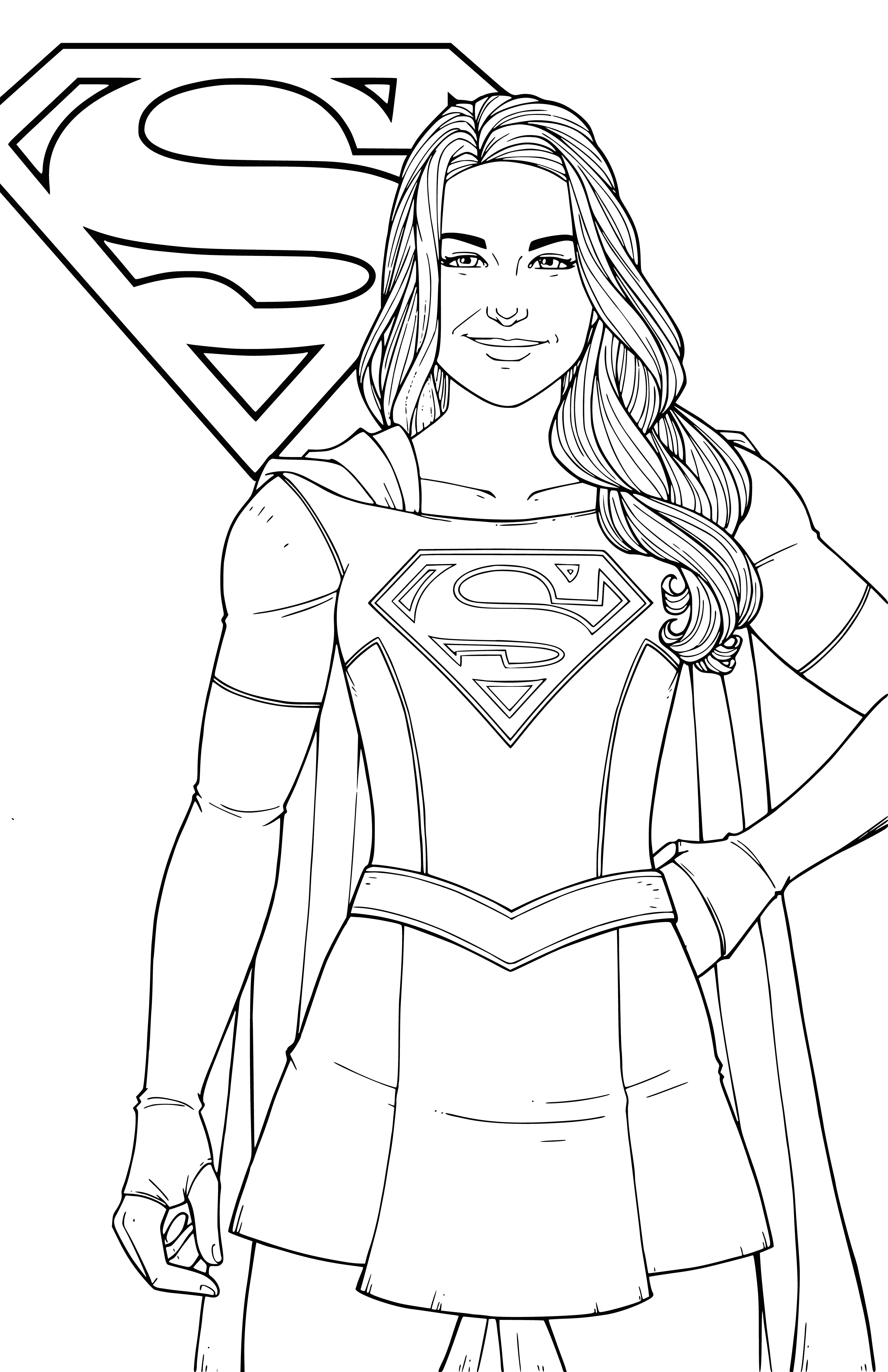 coloring page: Supergirl wears a cape and mask, using her superpowers to soar through the air! #Superhero