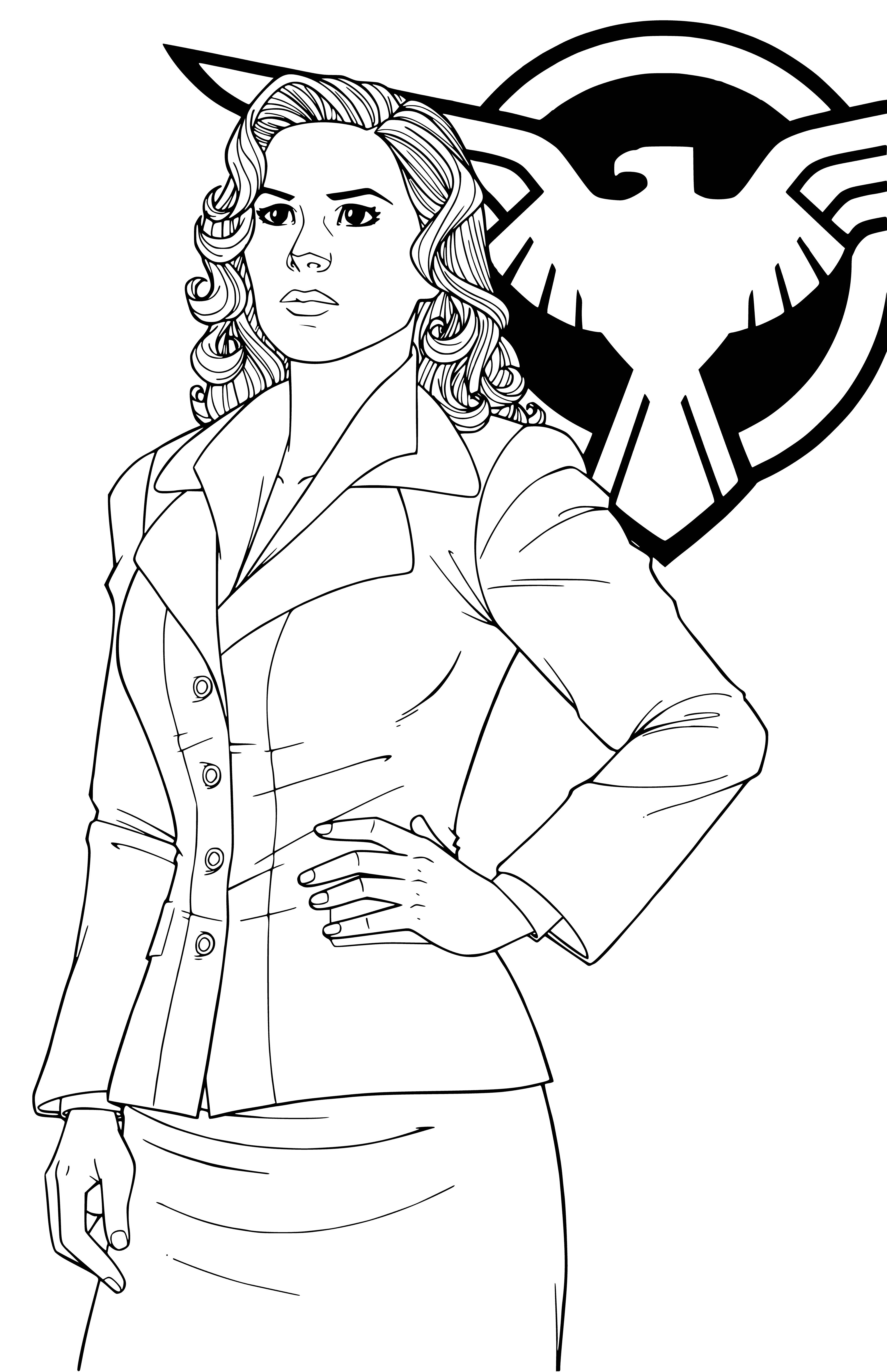 coloring page: Peggy Carter is an undercover agent, ready to fight crime with a gun and shield. #ShesGotThis