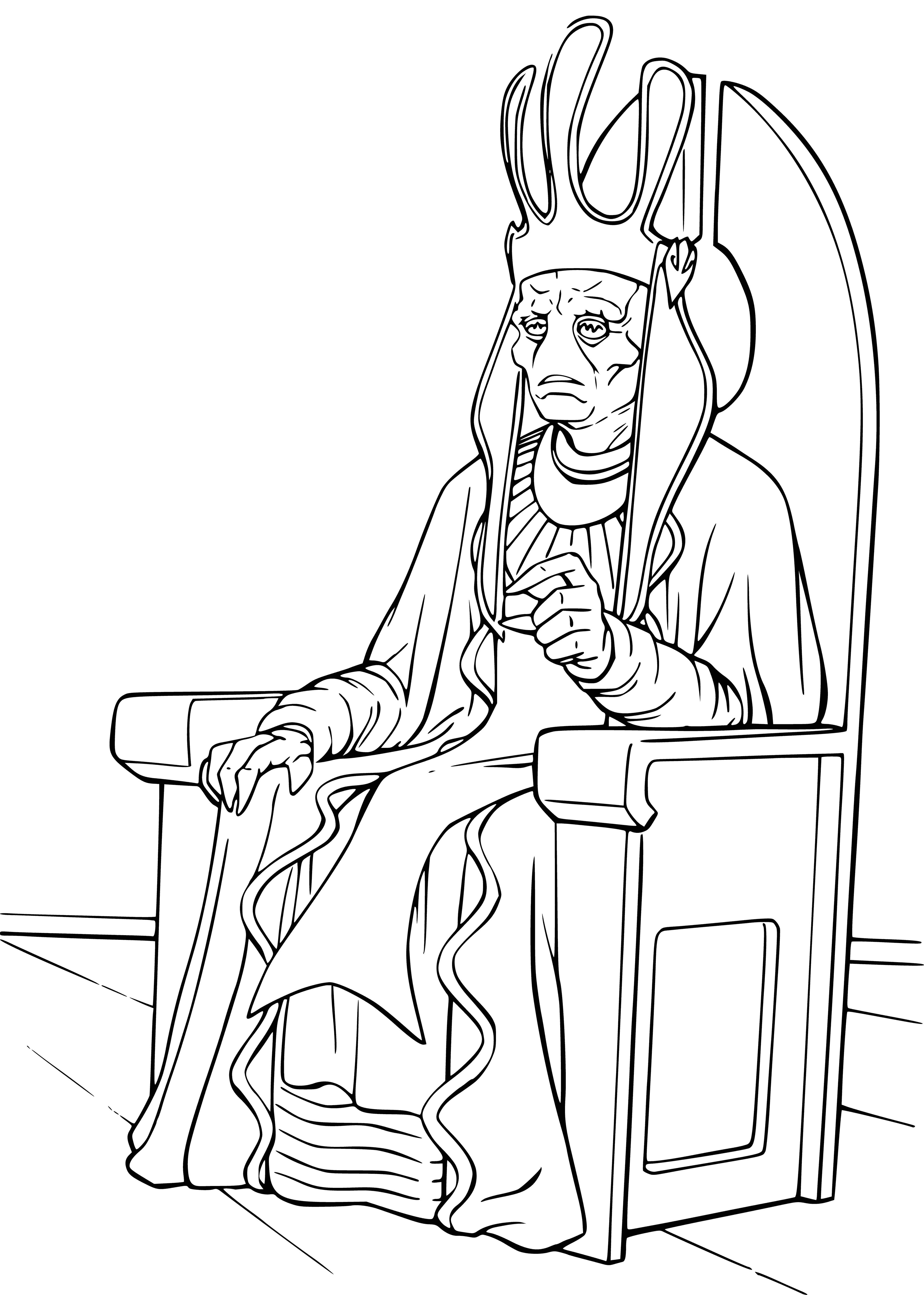 coloring page: Coloring page of Nute Gunray, Trade Federation leader and Governor wearing purple robe with disgusted look. #StarWars #ColoringPages