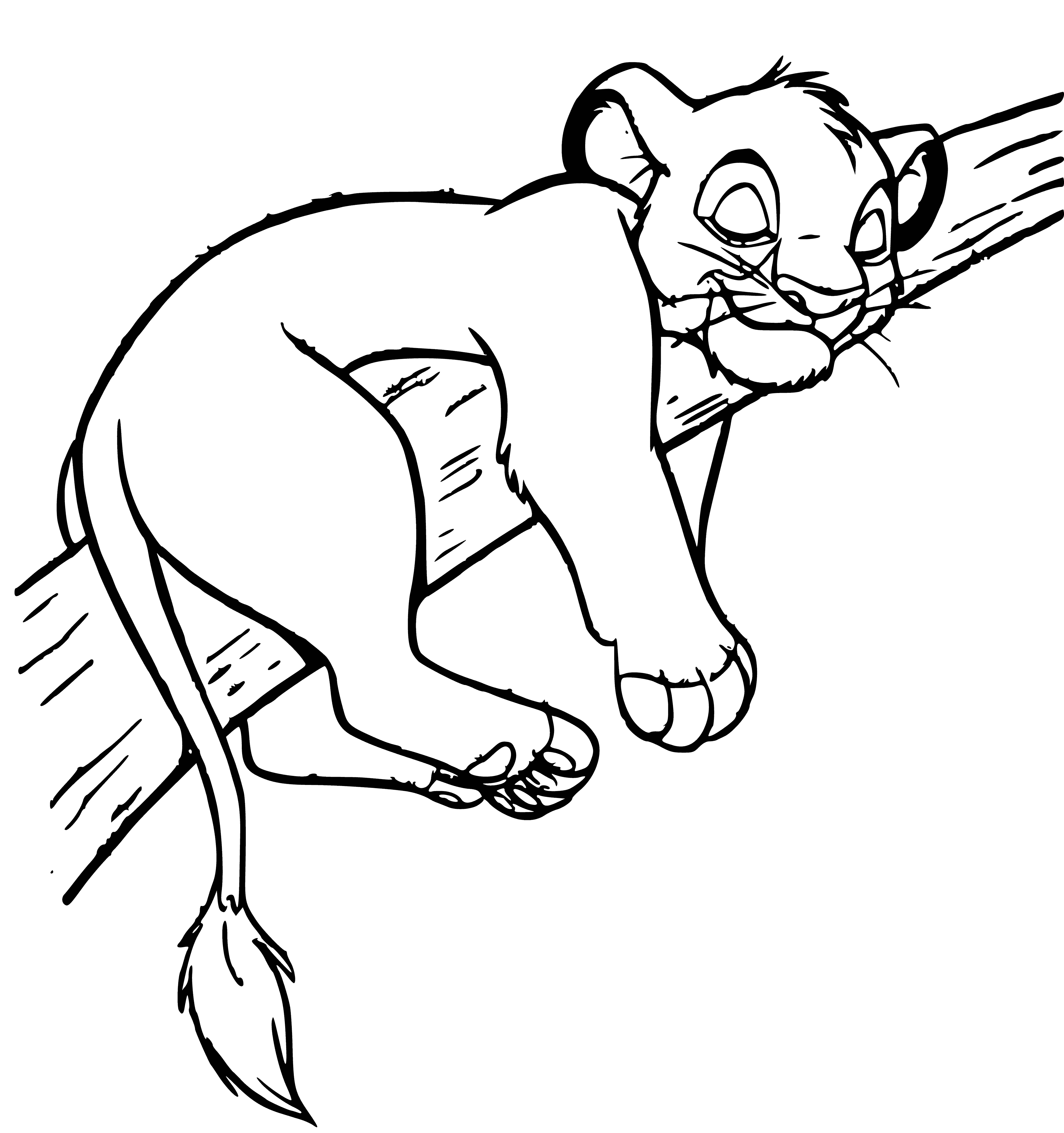 coloring page: Simba on tree, a lion w/brown mane looking left - the perfect coloring page for any young artist! #coloringpage #Simba