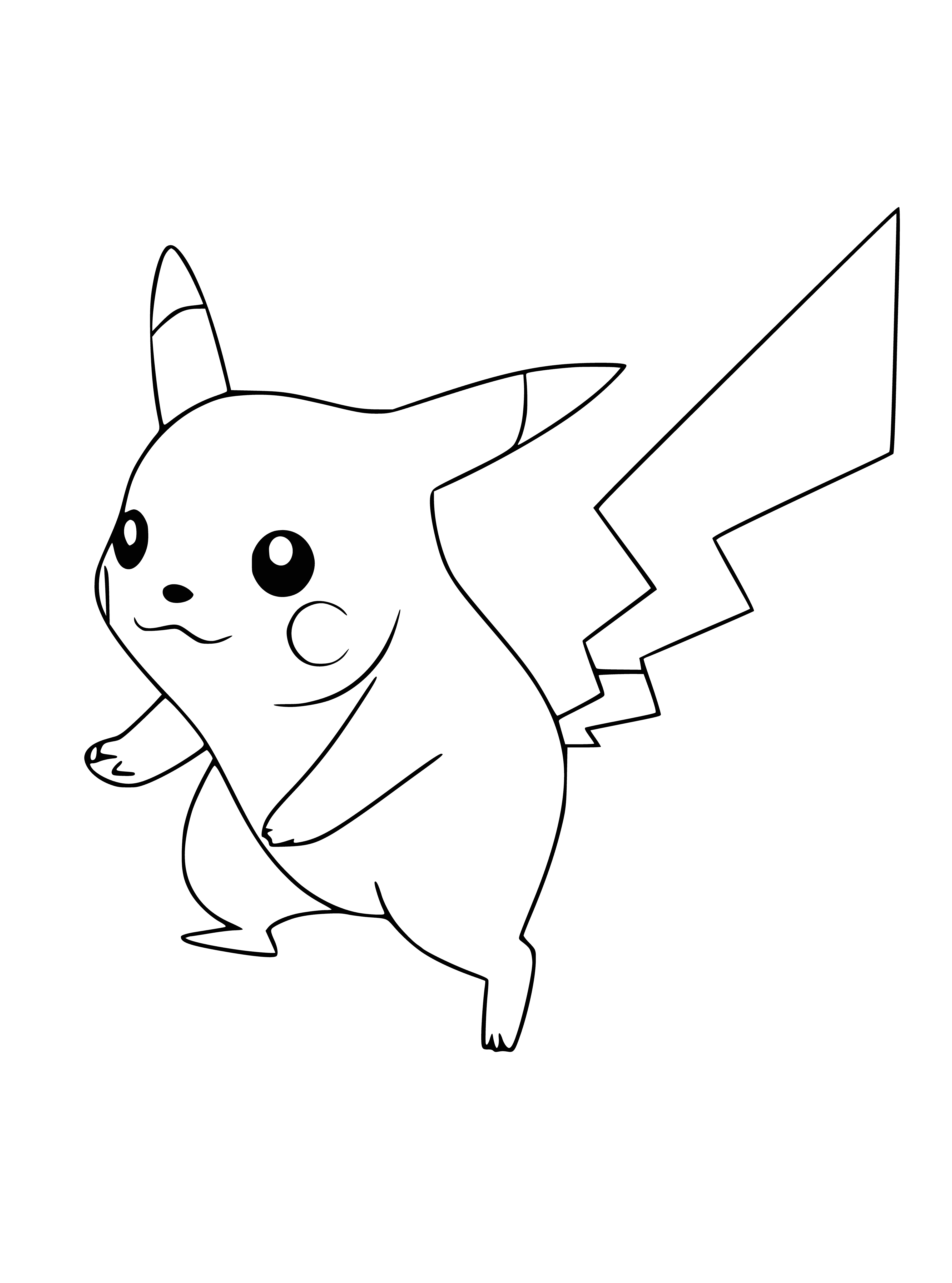 coloring page: Pikachu is a small, yellow Pokémon with black stripes, red spots and two red cheeks storing electricity used to shock opponents.