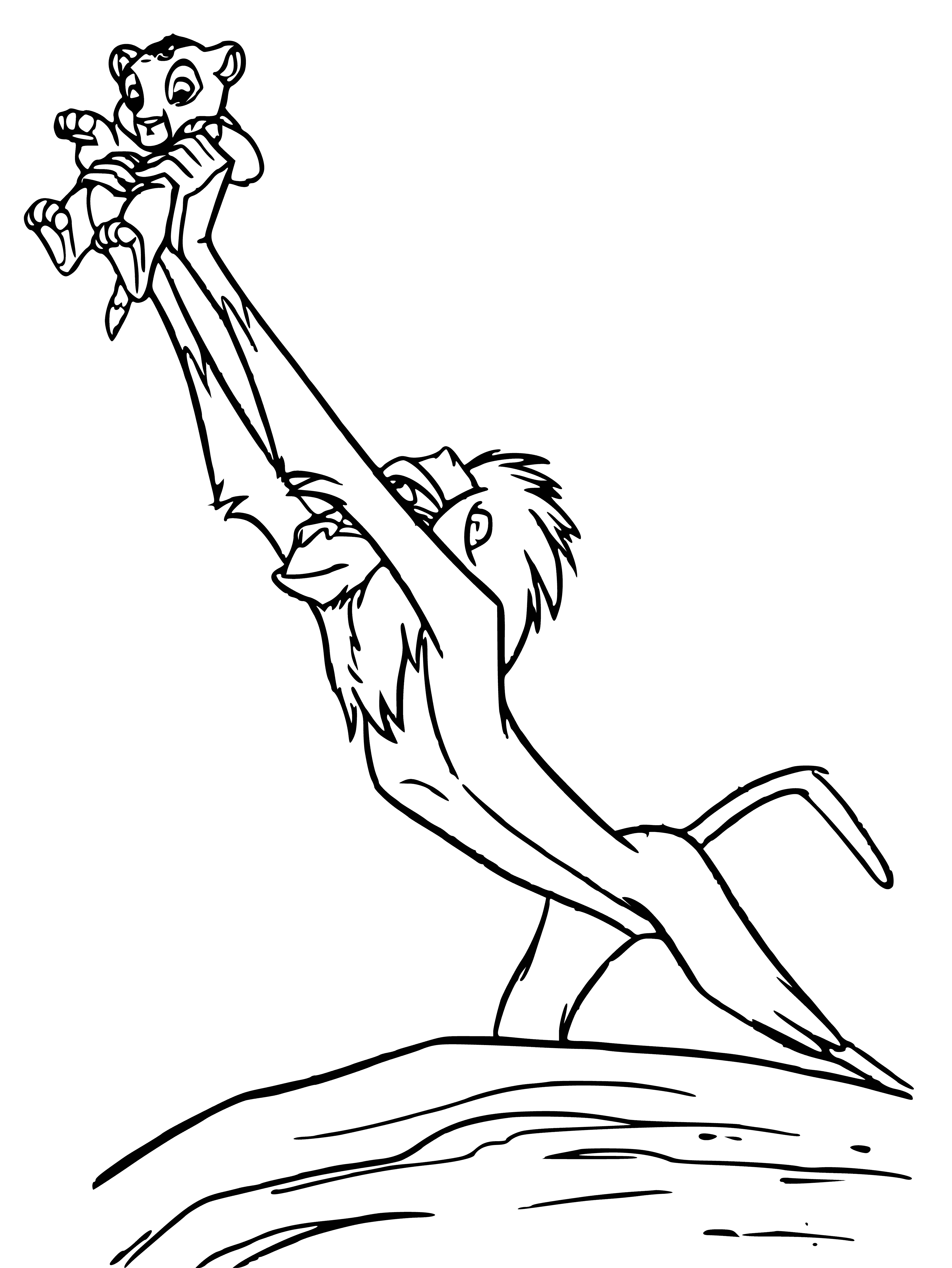 coloring page: Mama lion licks her content cub, his eyes closed in peaceful bliss.