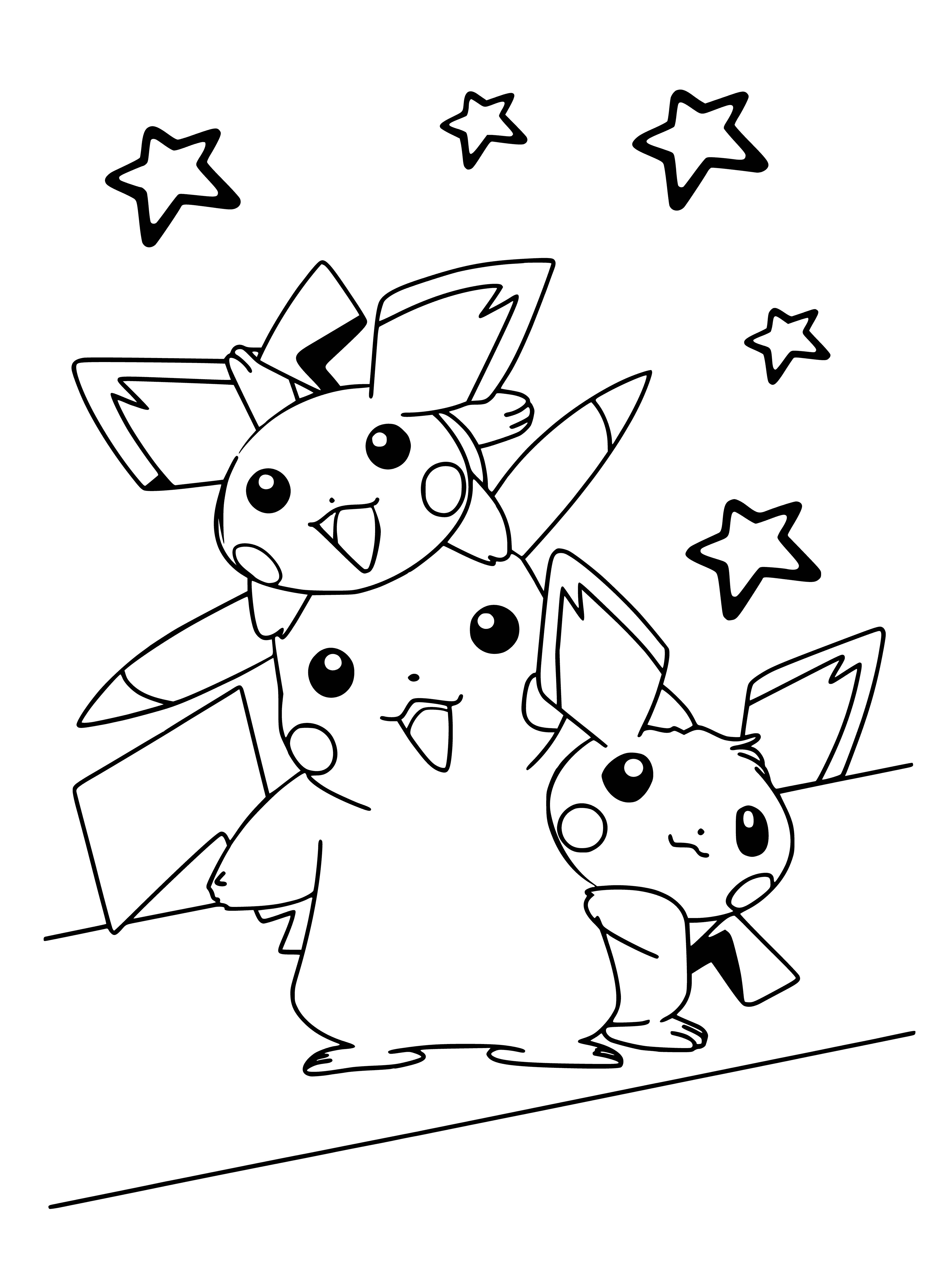 coloring page: Pikachu is a small, yellow, rodent-like Pokemon with red cheeks, capable of generating electricity.