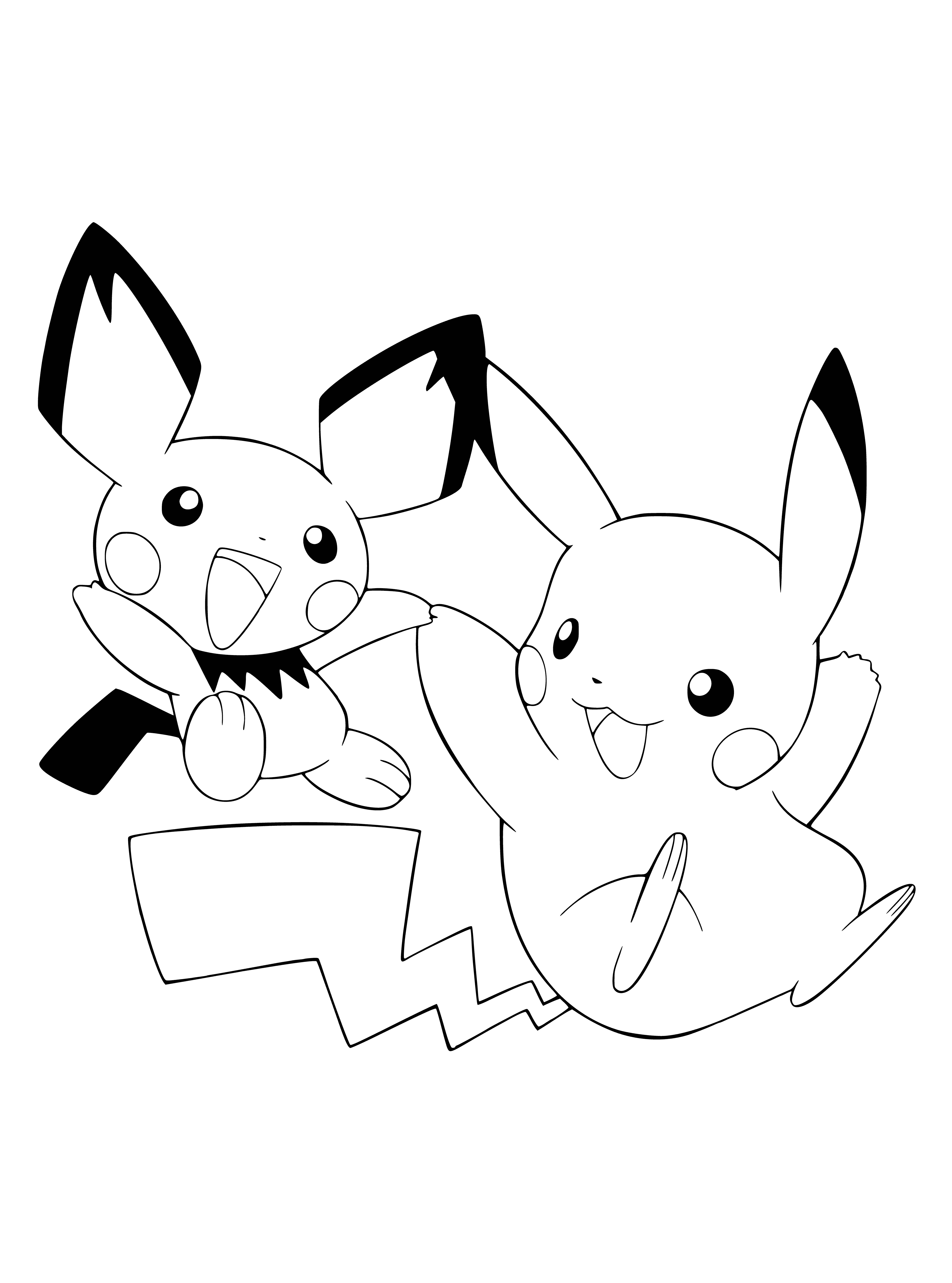 coloring page: Pikachu is a popular, small, yellow Pokemon with black stripes, pointed ears & red circles on the cheeks. It's very cute & one of the most beloved Pokemon!