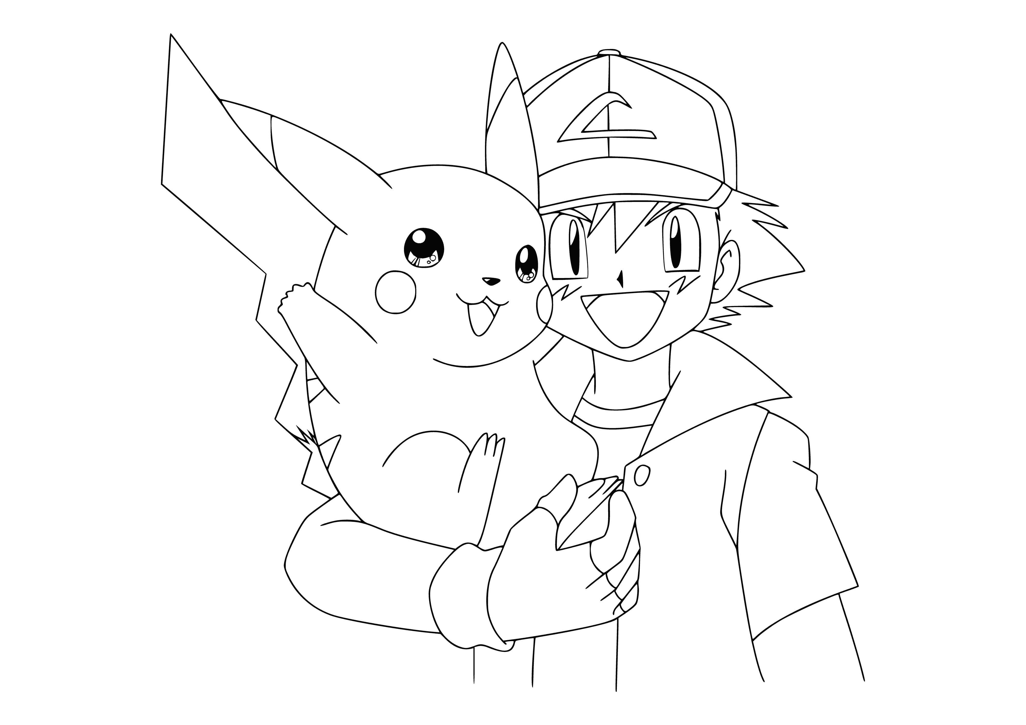 Pikachu and Ash coloring page
