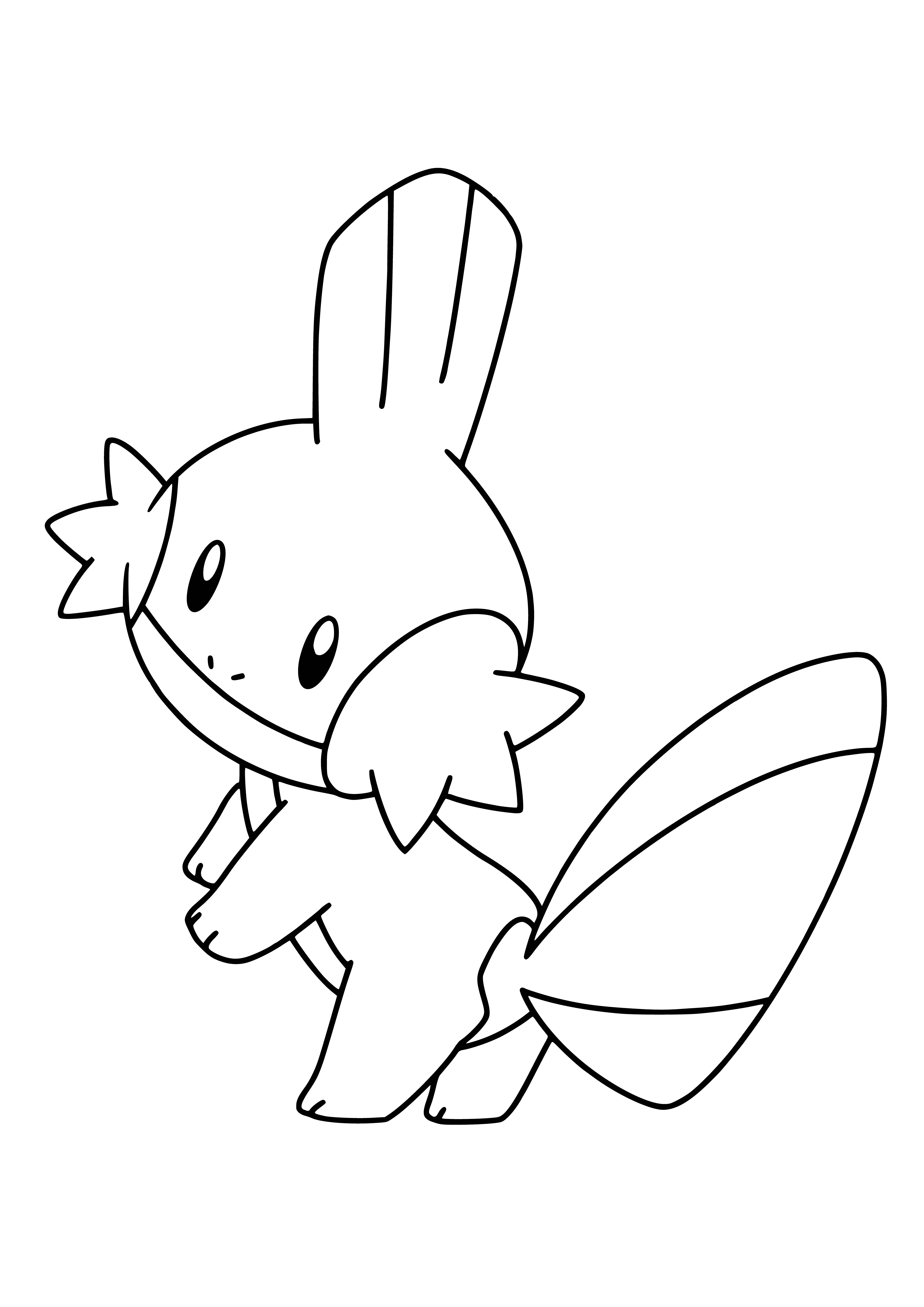 coloring page: Blue amphibious Pokemon w/ red eyes, orange fin-like growth & four white-tipped fins. Orange lower jaw w/ two top, two bottom teeth.