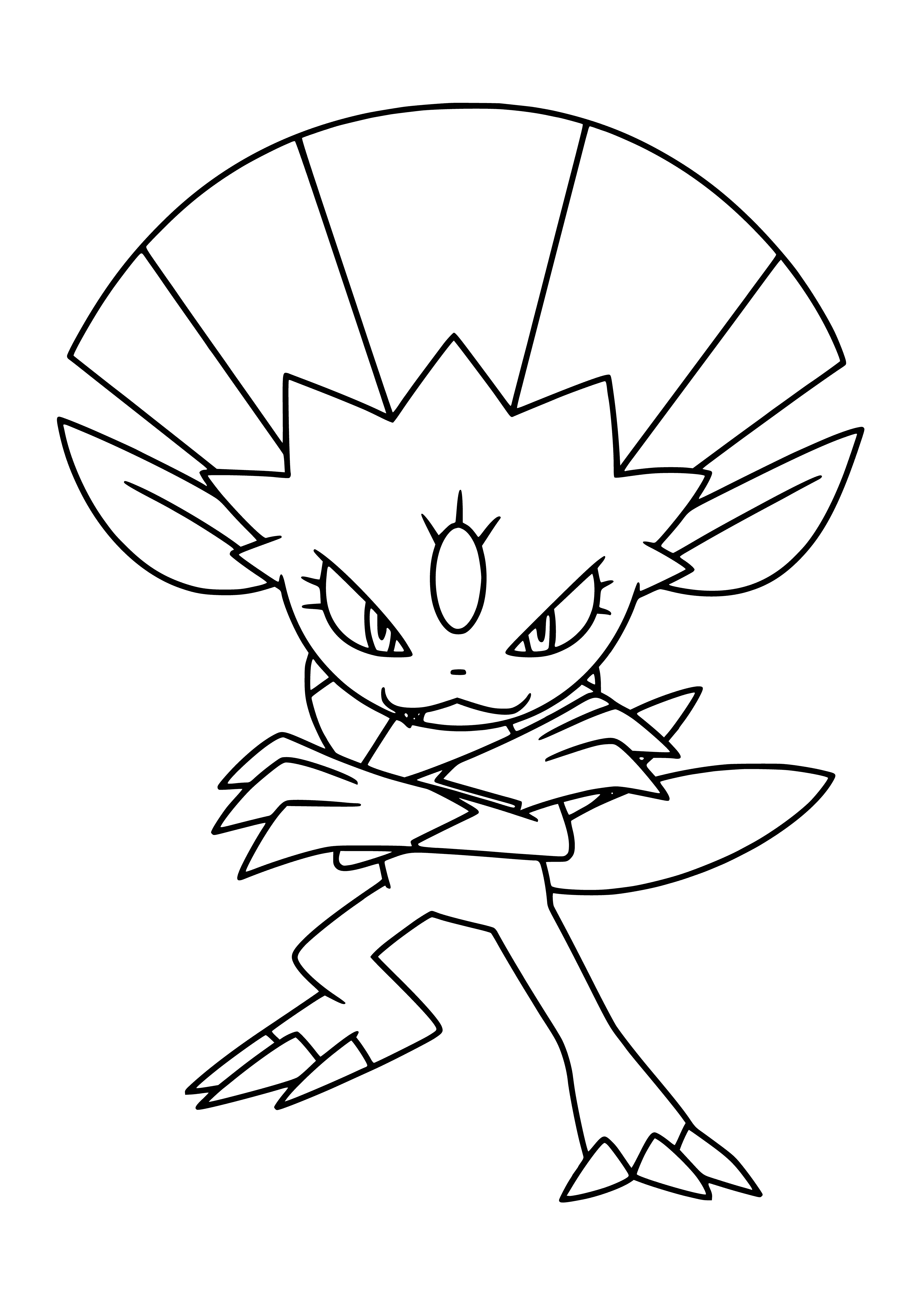 coloring page: Weavile is a dark/ice-type pokemon with sharp claws, black eyes, and a white body. It stands on two legs and has a long tail.