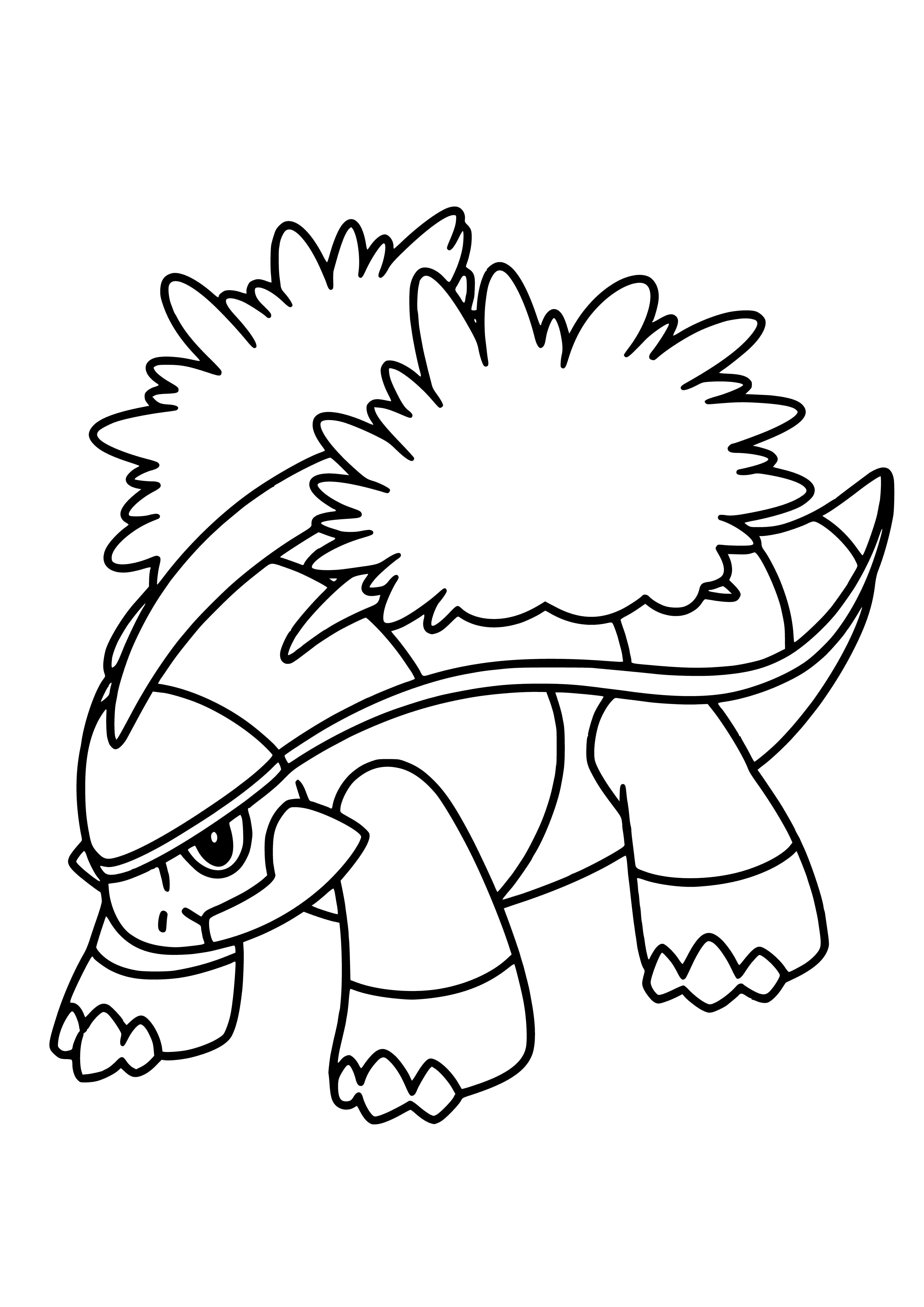 coloring page: Large, green Pokémon with brown shell, wide head, strong arms/legs, big hands/feet.