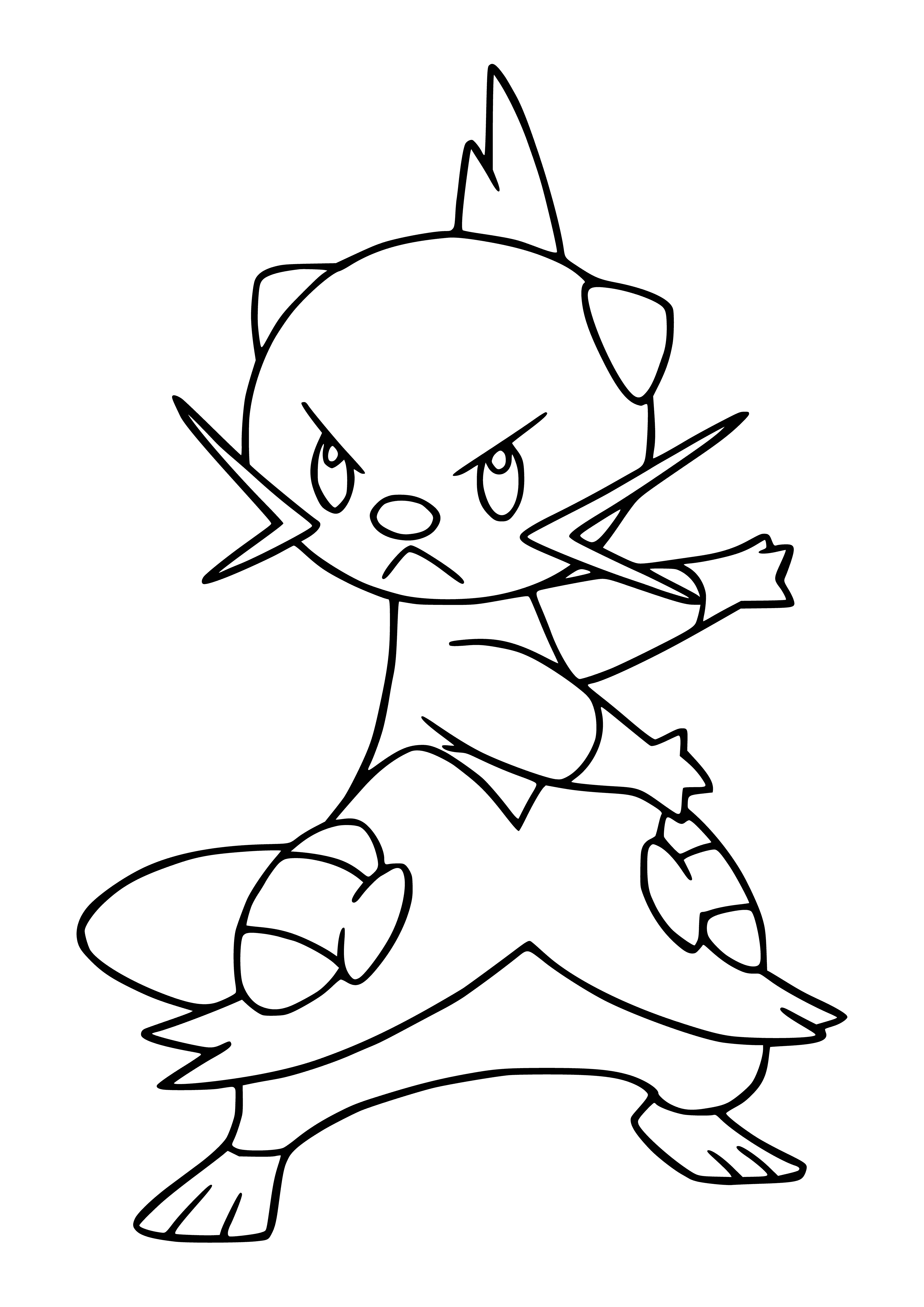 coloring page: Pokémon Dewott is a blue, two-starred evolution of Oshawott with two white claws, white stomach, white tail and two white stripes on blue legs. It carries two shells.