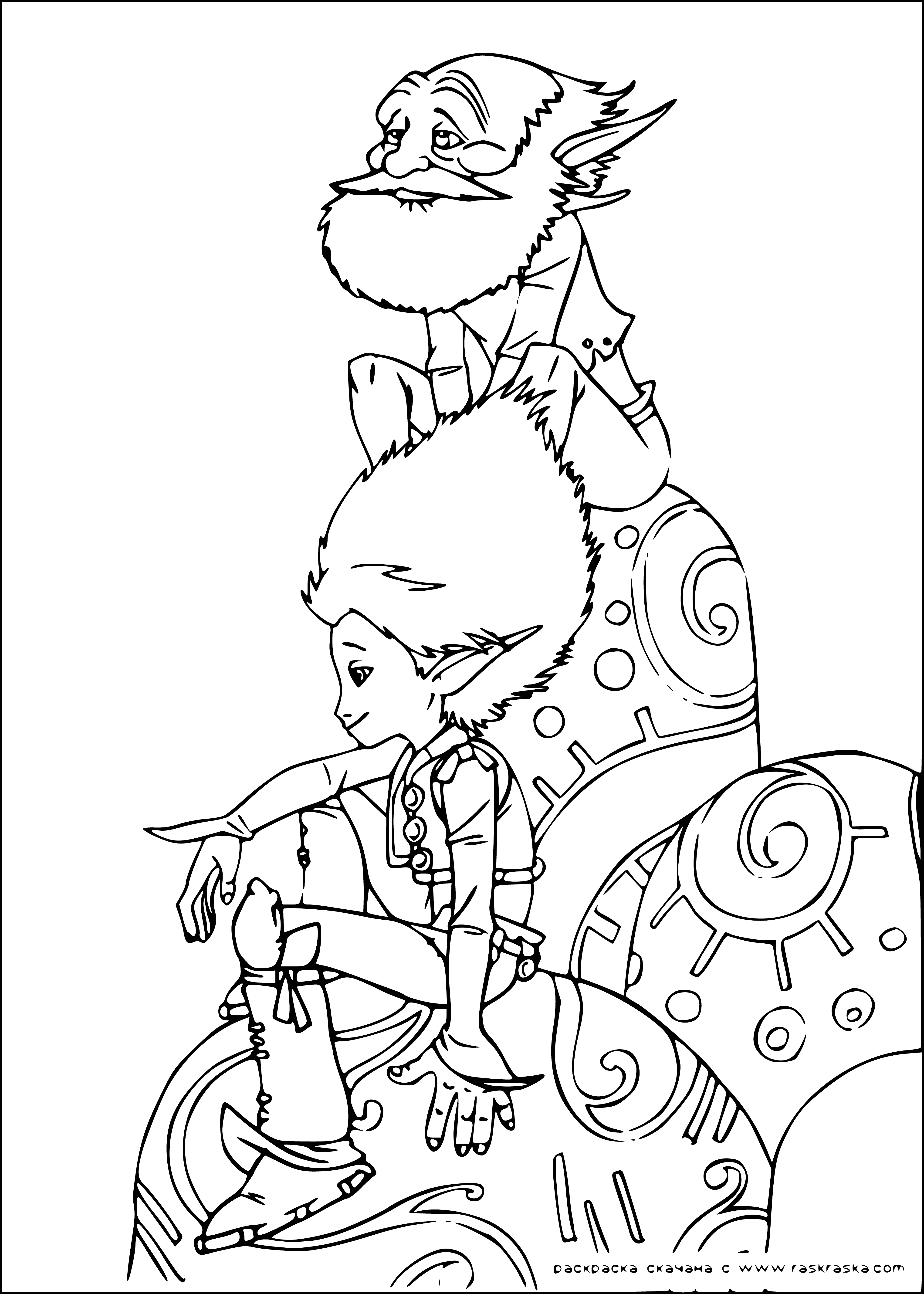 coloring page: Old man & boy in living room, book & tea on table, Arthur listening to old man.