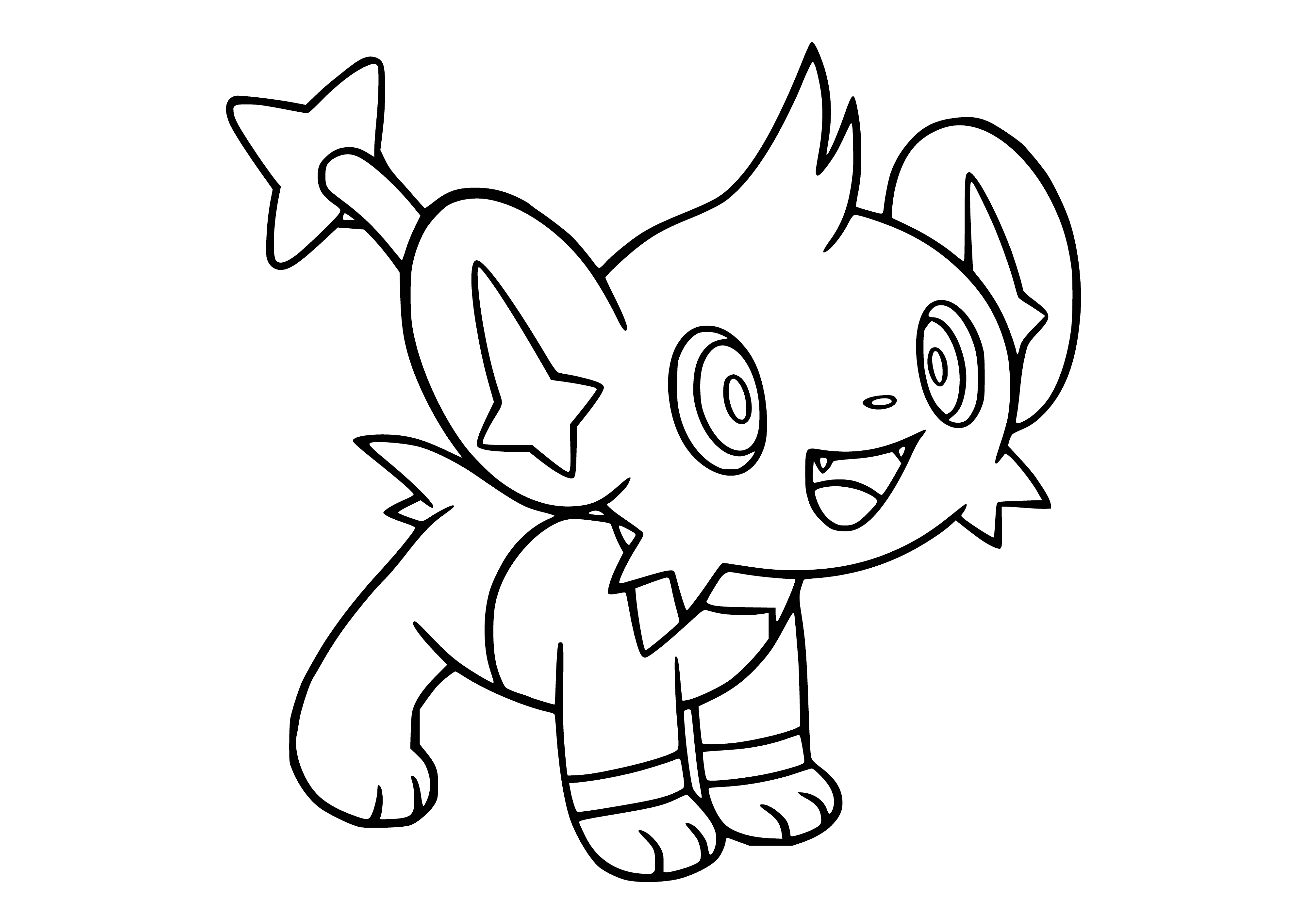 coloring page: Small, blue, rodent-like Pokemon w/ long tail, two horns, & black eyes. Evolves into Luxio at lvl 15.