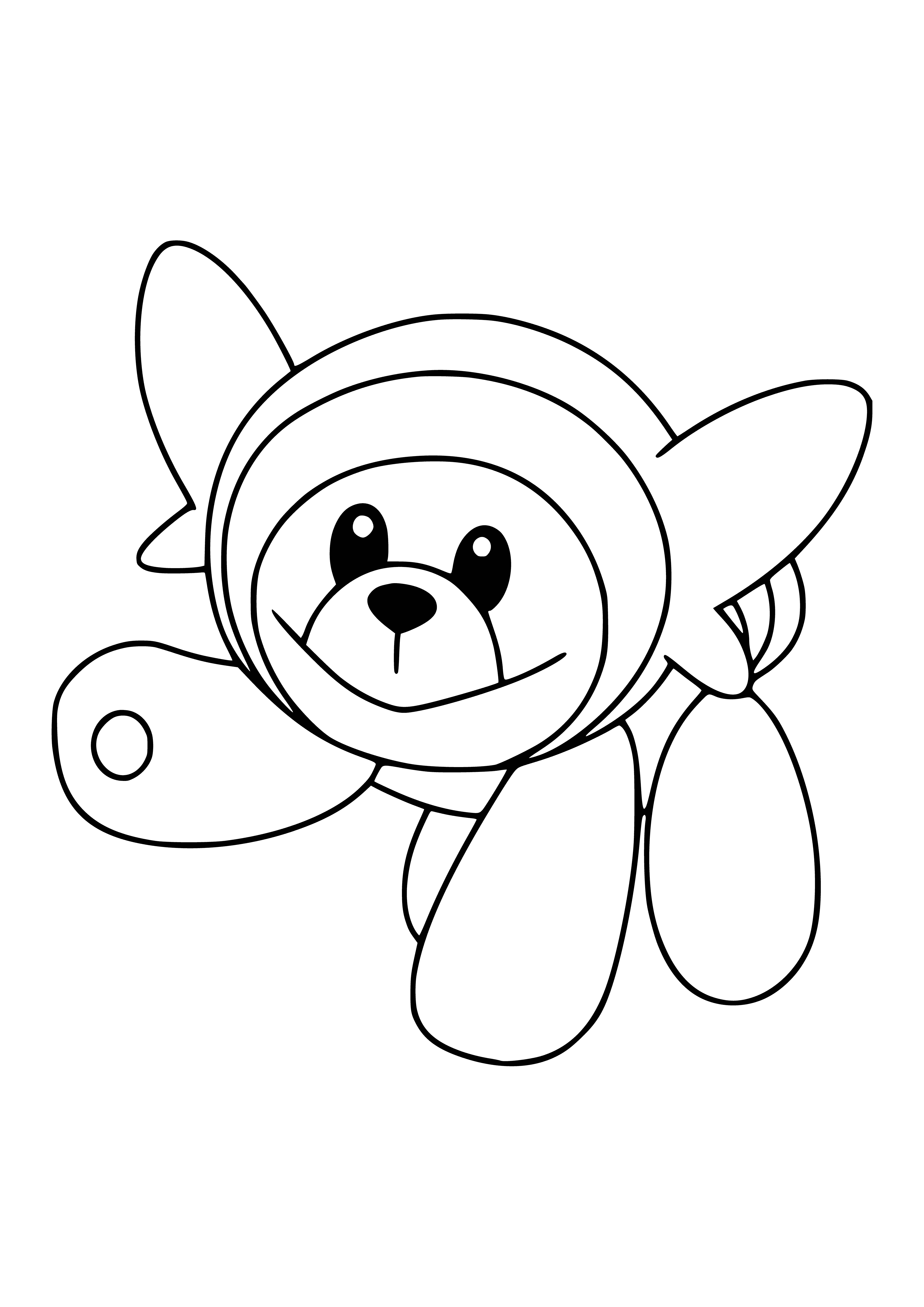 coloring page: Small, round, furry Pokemon w/large ears, brown body, cream stomach, tail & face, small black eyes & feet.