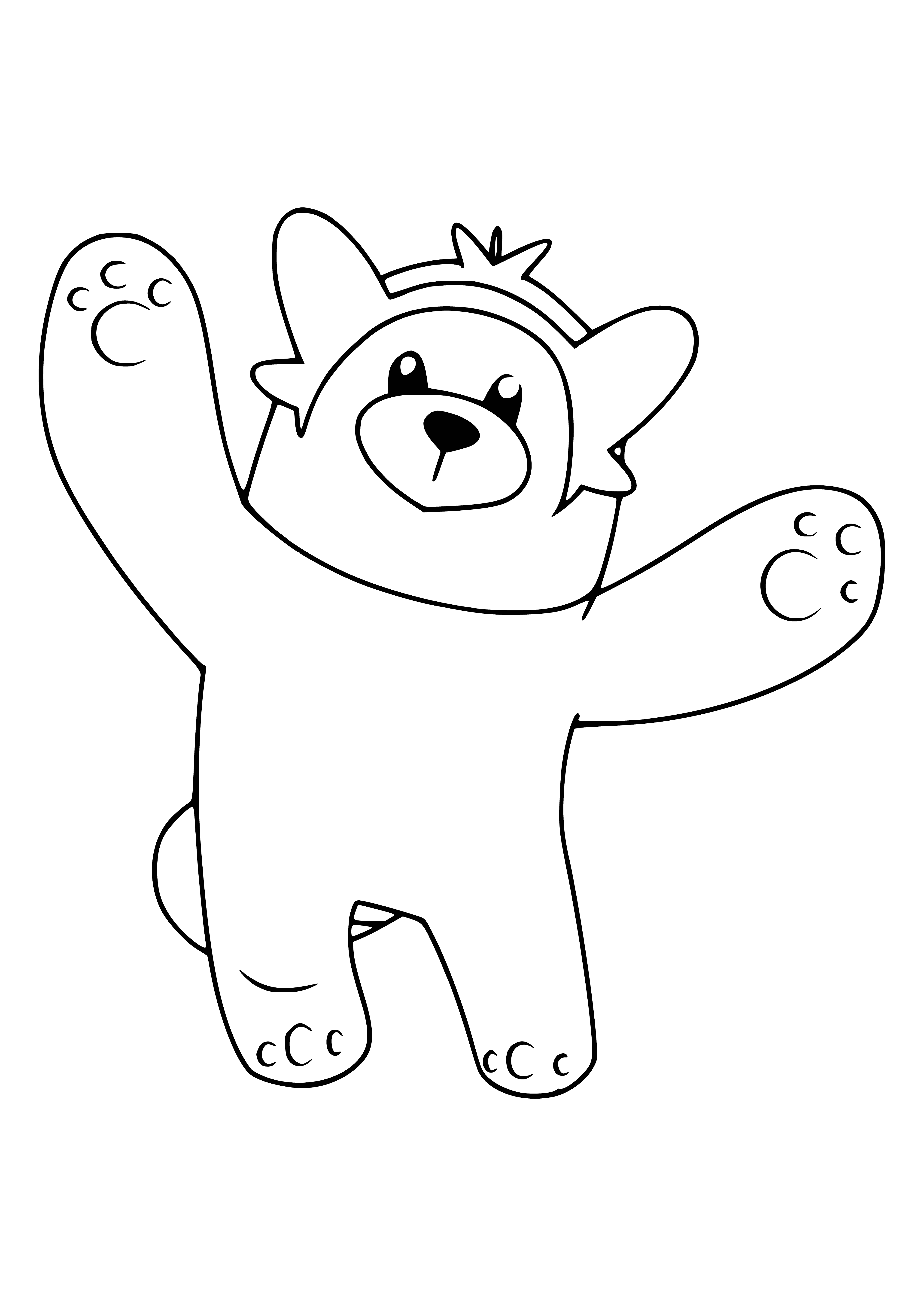 coloring page: Bewear is a large, bear-like Pokémon w/ shaggy fur, black rings, triangular ears, sharp teeth, & strong limbs. Its paws have 3 claws & it has a long, black tail.