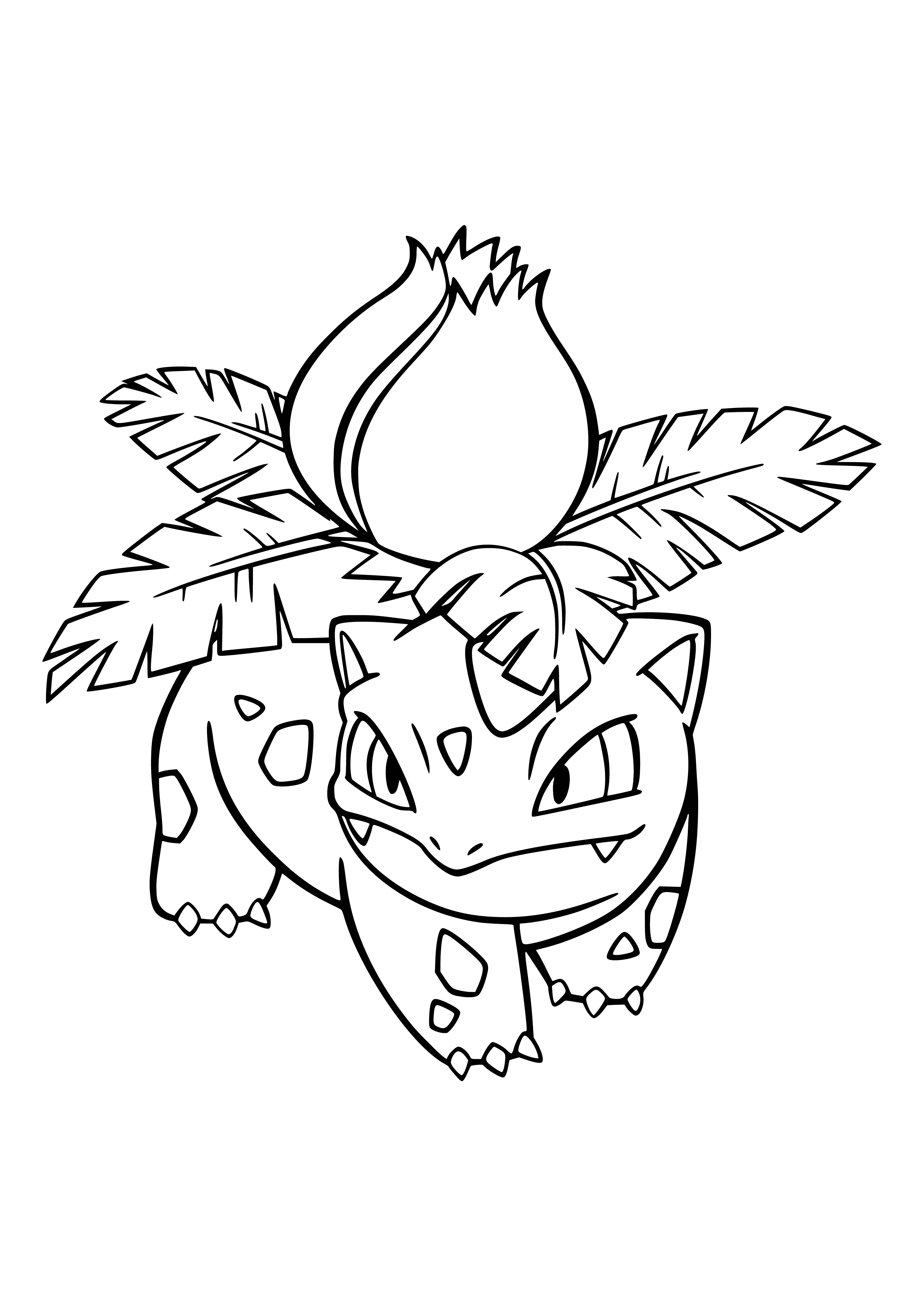 coloring page: Pokemon Ivysaur is a quadrupedal creature with blue body and yellow underbelly; has bulbous growth on back, sharp teeth, and red eyes. #Pokemon