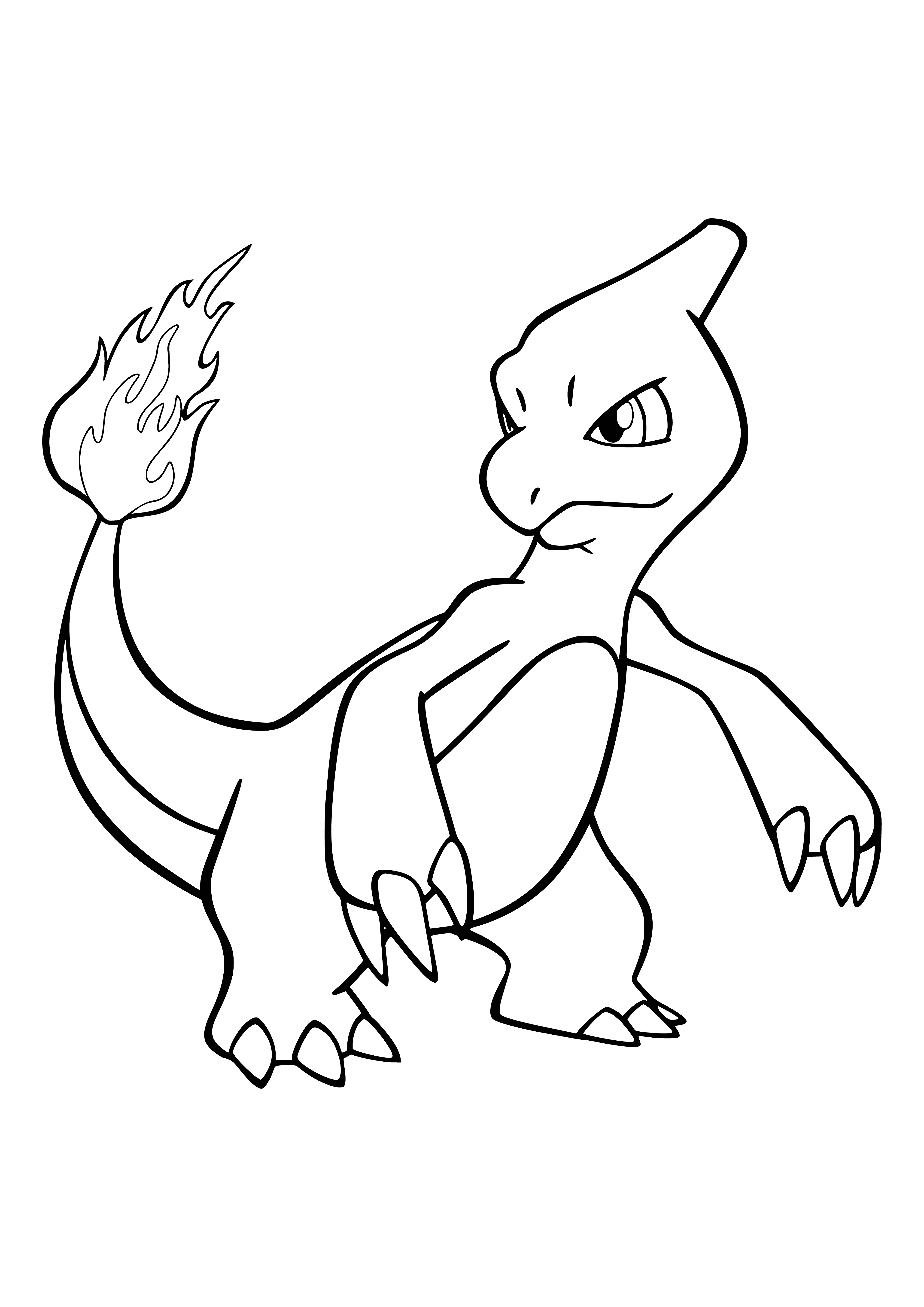 coloring page: Charmeleon is an orange lizard-like Pokémon. It has back stripes, horn, spikes, red eyes, and sharp teeth. Evolves from Charmander and becomes Charizard.