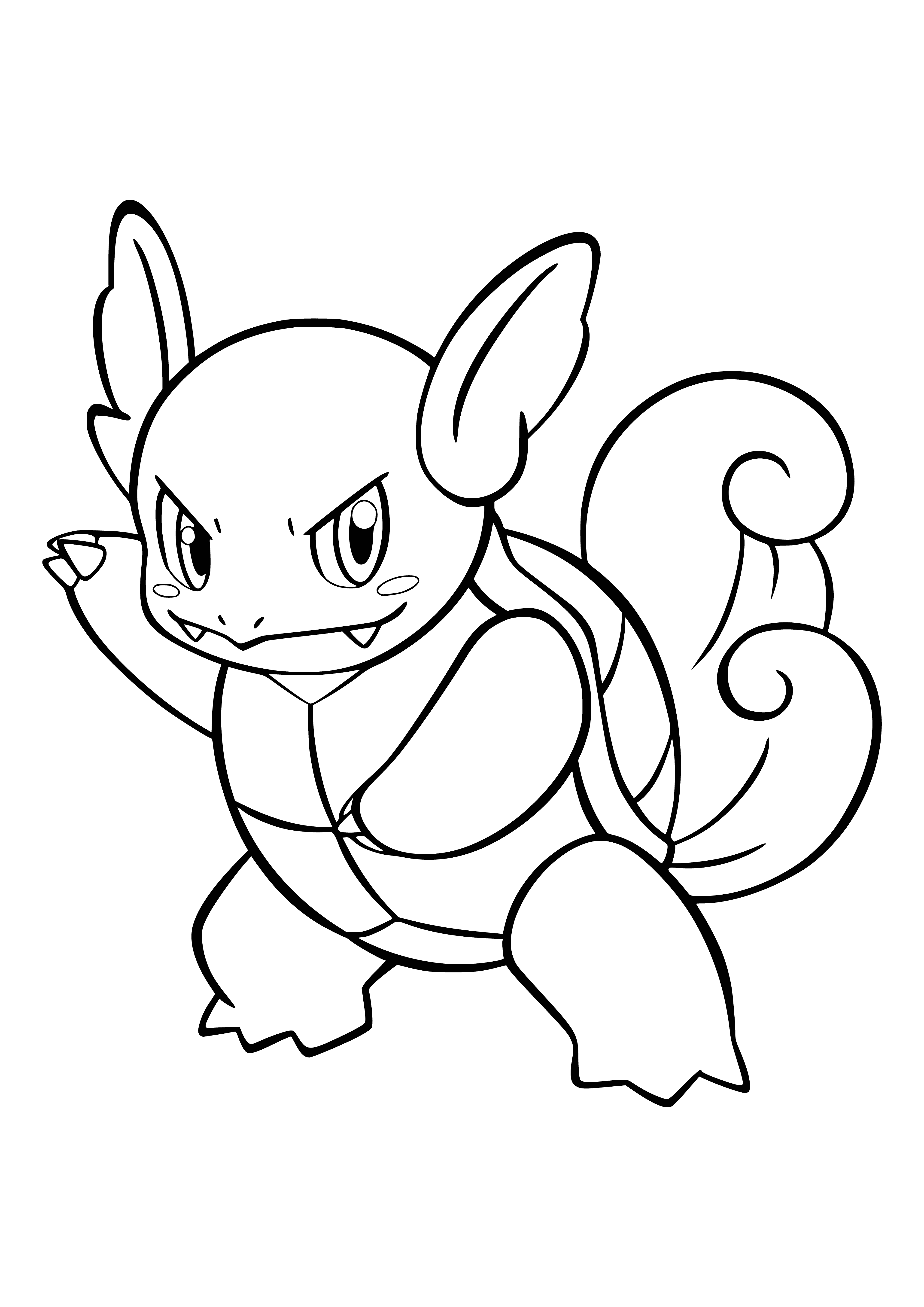 coloring page: Wartortle is a blue Pokemon with brown shell, white stomach, long tail, 2 small ears, and 2 white back spikes. #Pokemon