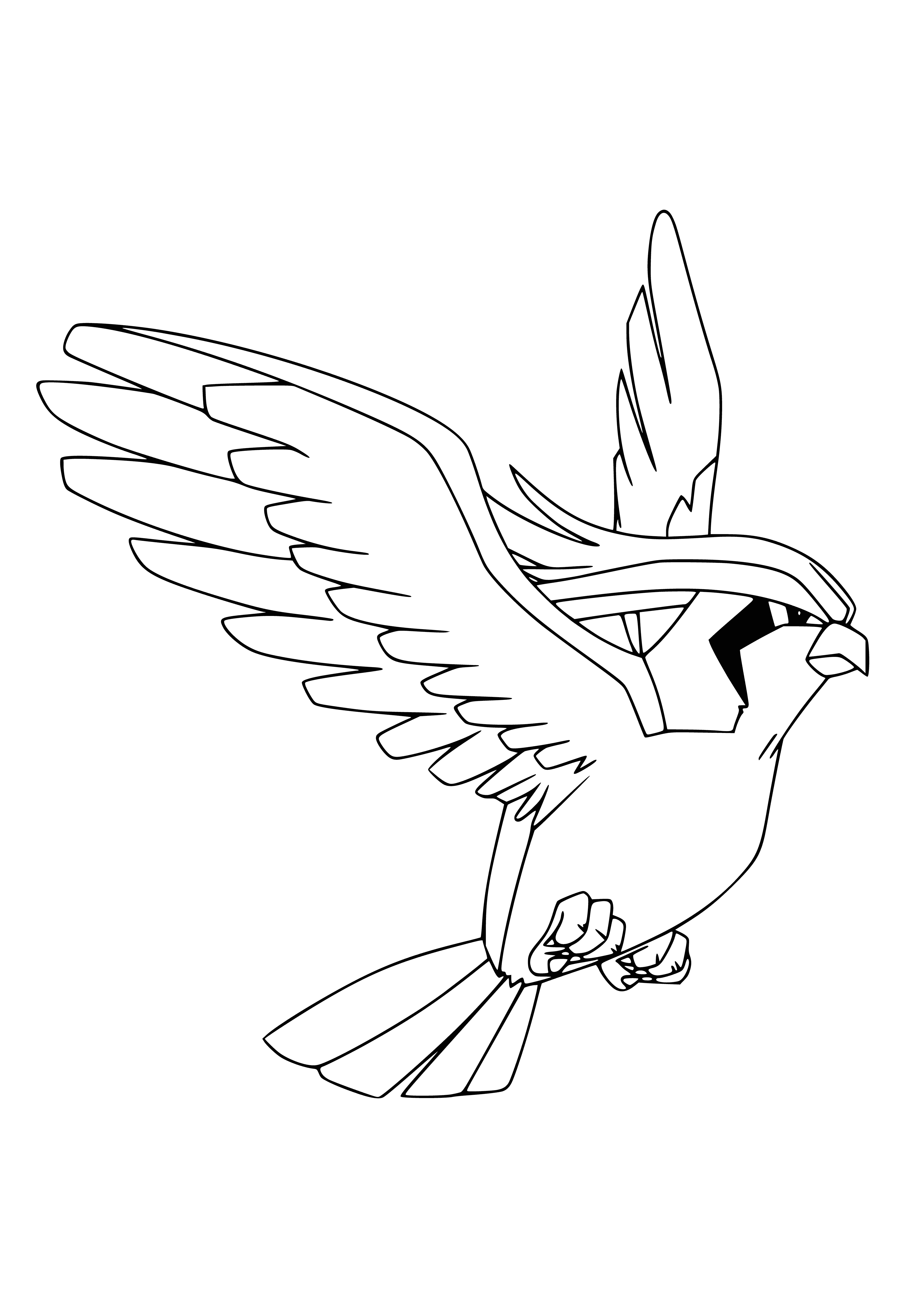 coloring page: Huge, hawk-like Pokémon with blue body, red breast, white head & black crest. Long beak & tail.