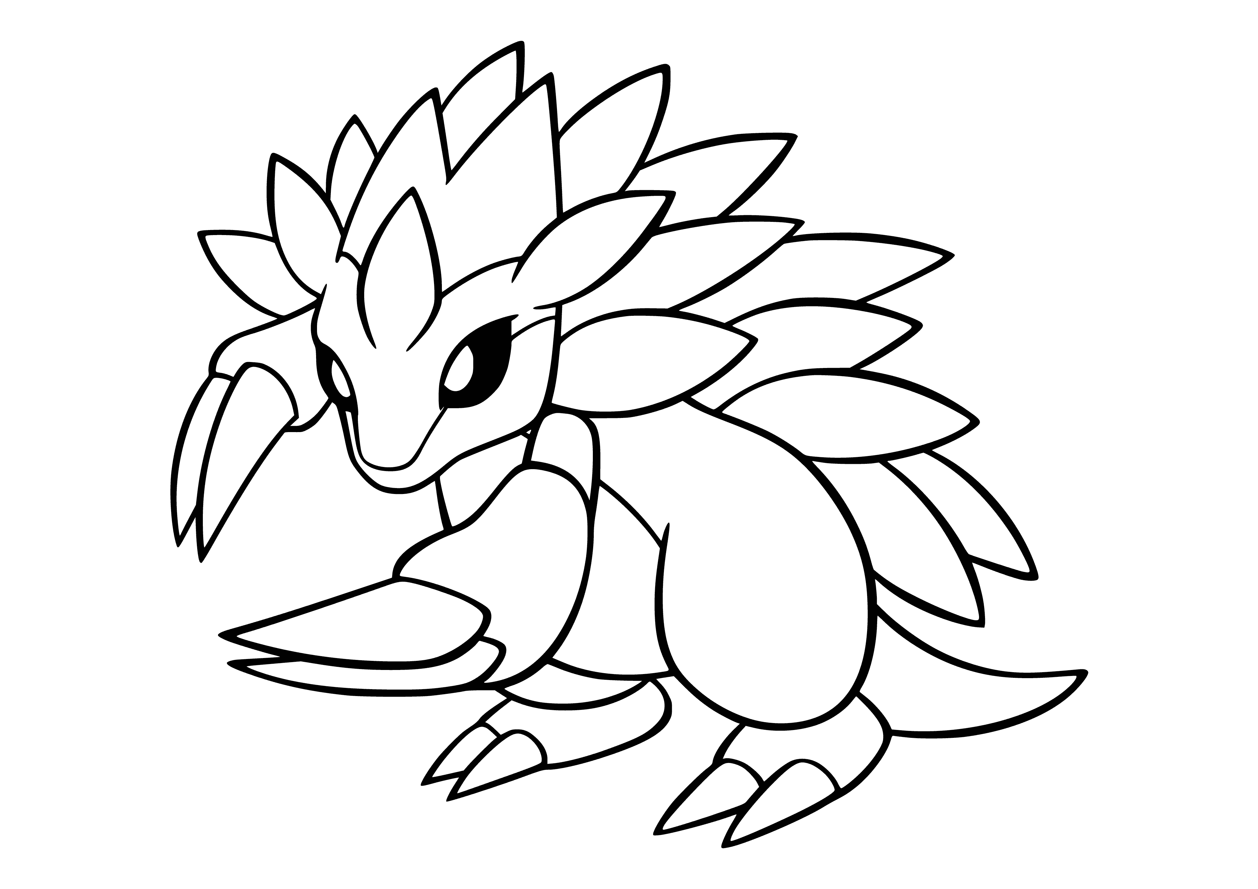 coloring page: Large, brown Pokemon w/ spike on back & 3 claws on each foot.