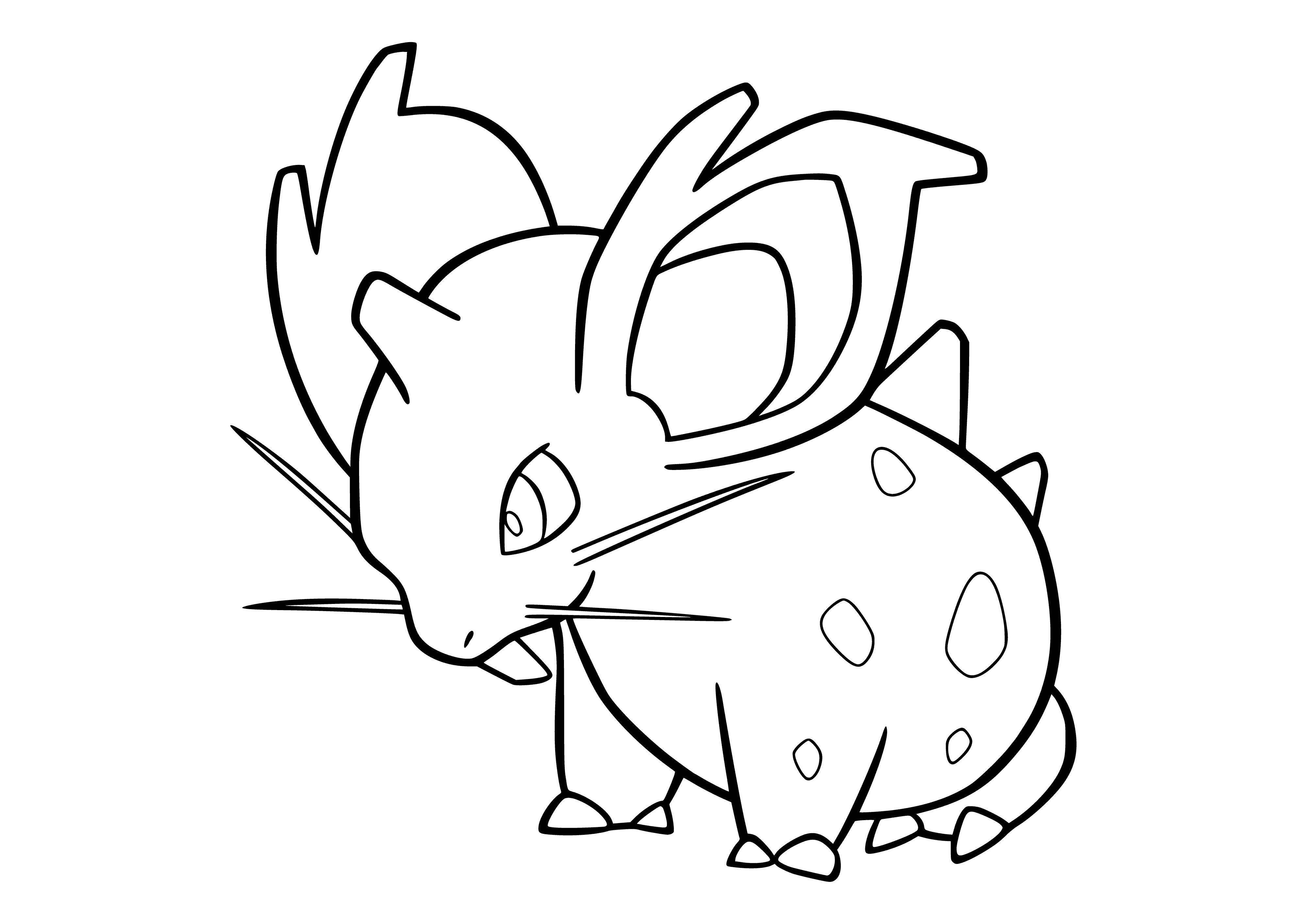coloring page: Rodent-like Pokemon w/ large, pointed ears and toxic barb. Female has smaller horn & more gentle disposition.